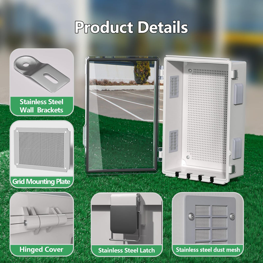 ABS Electrical Junction Box, Ventilated Design, Cable Grommets, IP65 Waterproof Enclosure, Indoor/Outdoor Use with Mounting Panel. (Clear Cover, 8.7"x6.7"x4.3")