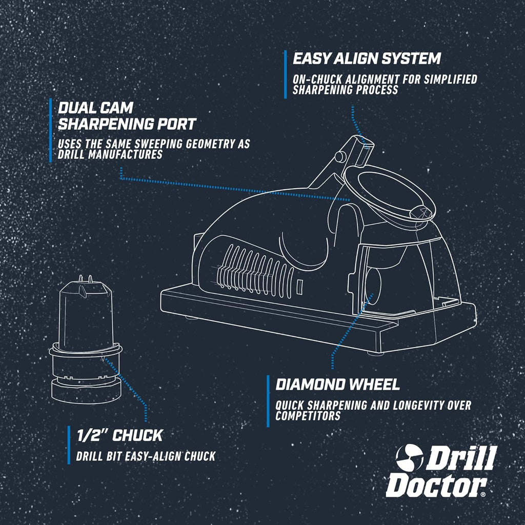 Drill Doctor DD350X Drill Bit Sharpener - 3/32" to 1/2" - Electric Sharpener - High Speed & Portable - for Steel, Masonry, Carbide & Tin-Coated Bits