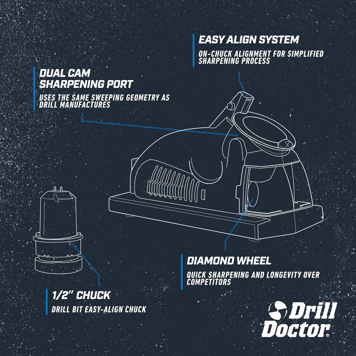 Drill Doctor DD350X Drill Bit Sharpener - 3/32" to 1/2" - Electric Sharpener - High Speed & Portable - for Steel, Masonry, Carbide & Tin-Coated Bits