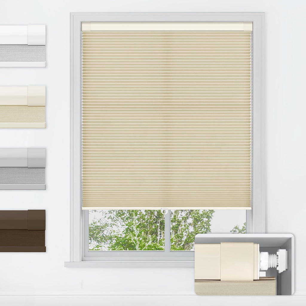 LazBlinds No Tools No Drill Cordless Cellular Shades, Blackout Light Blocking Honeycomb Shades for Home, Thermal Insulation Blinds for Windows, 20" W x 48" H, Beige