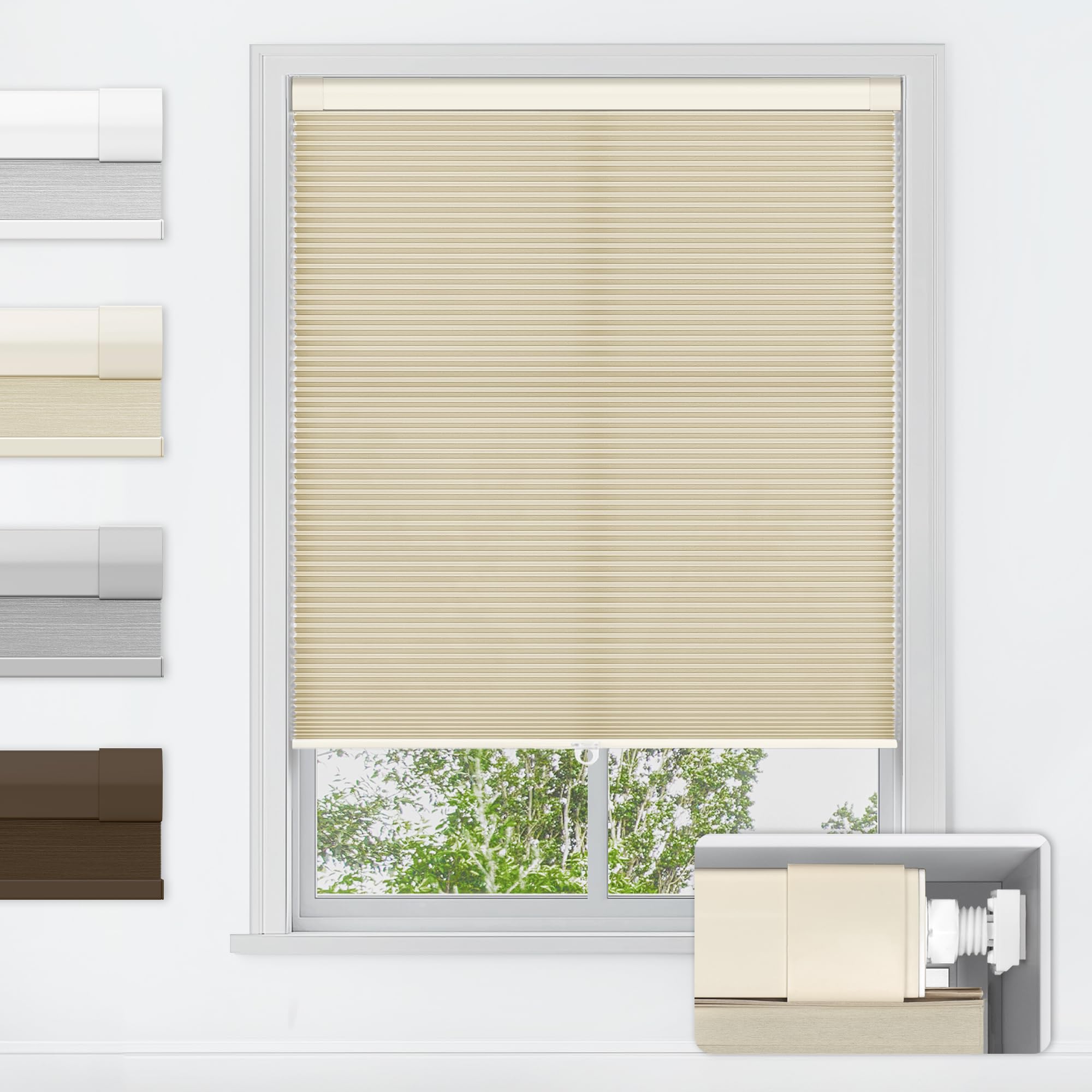 LazBlinds No Tools No Drill Cordless Cellular Shades, Blackout Light Blocking Honeycomb Shades for Home, Thermal Insulation Blinds for Windows, 20" W x 48" H, Beige