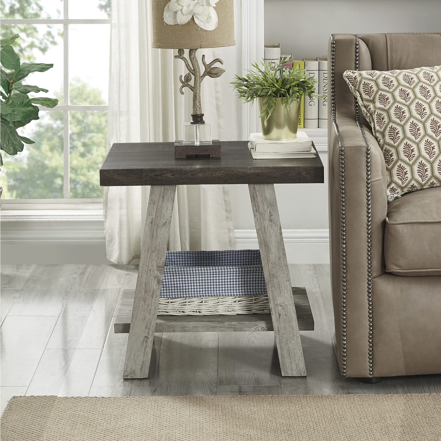 Roundhill Furniture Athens Contemporary Replicated Wood Shelf End Table in Black Finish