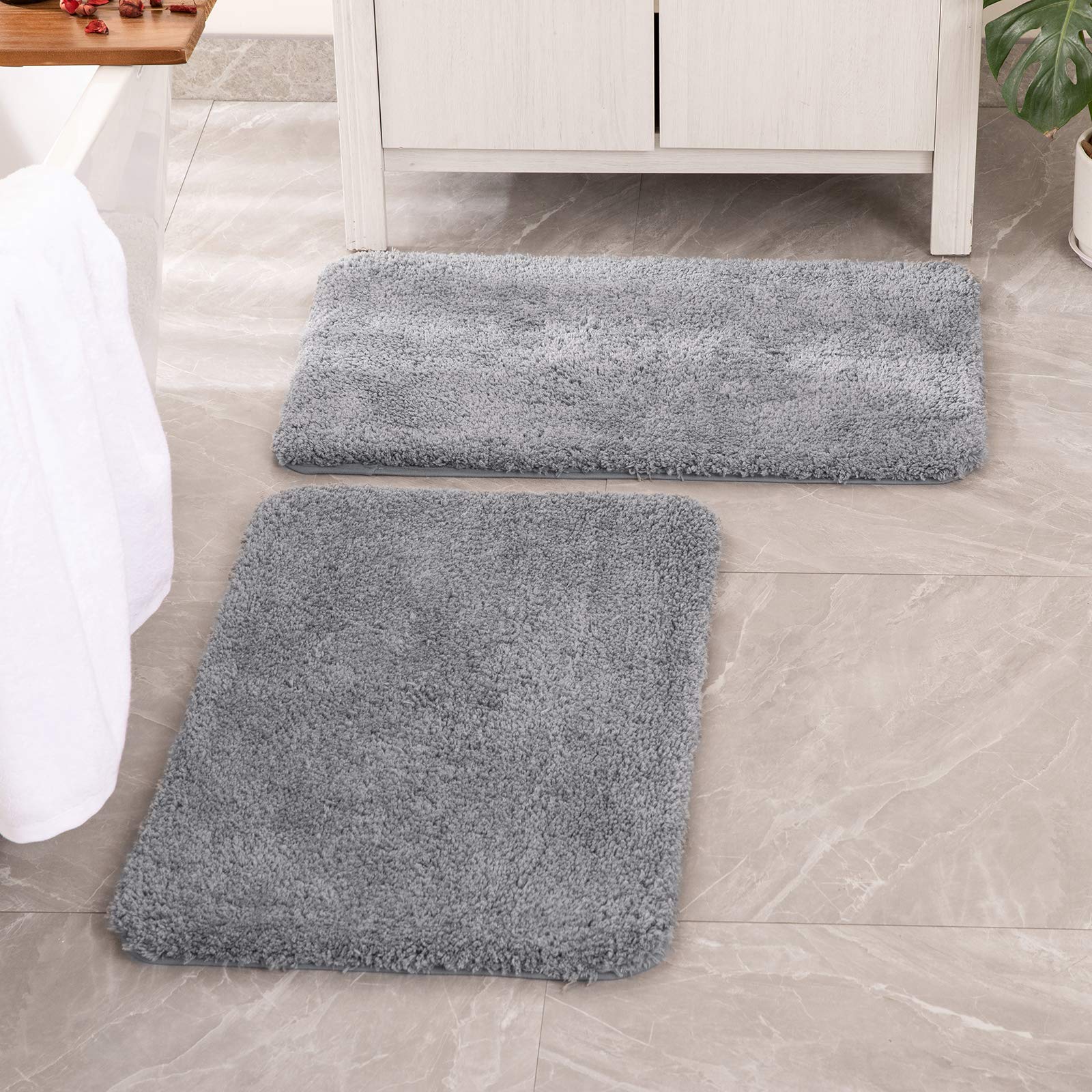 MIULEE Black Bathroom Rugs Set 2 Piece, Small Soft Absorbent Microfiber Bath Mat Set, Non Slip Quick Dry Machine Washable Plush Shaggy Bath Rugs for Bathroom Floor, Tub and Shower, 16x24 inches