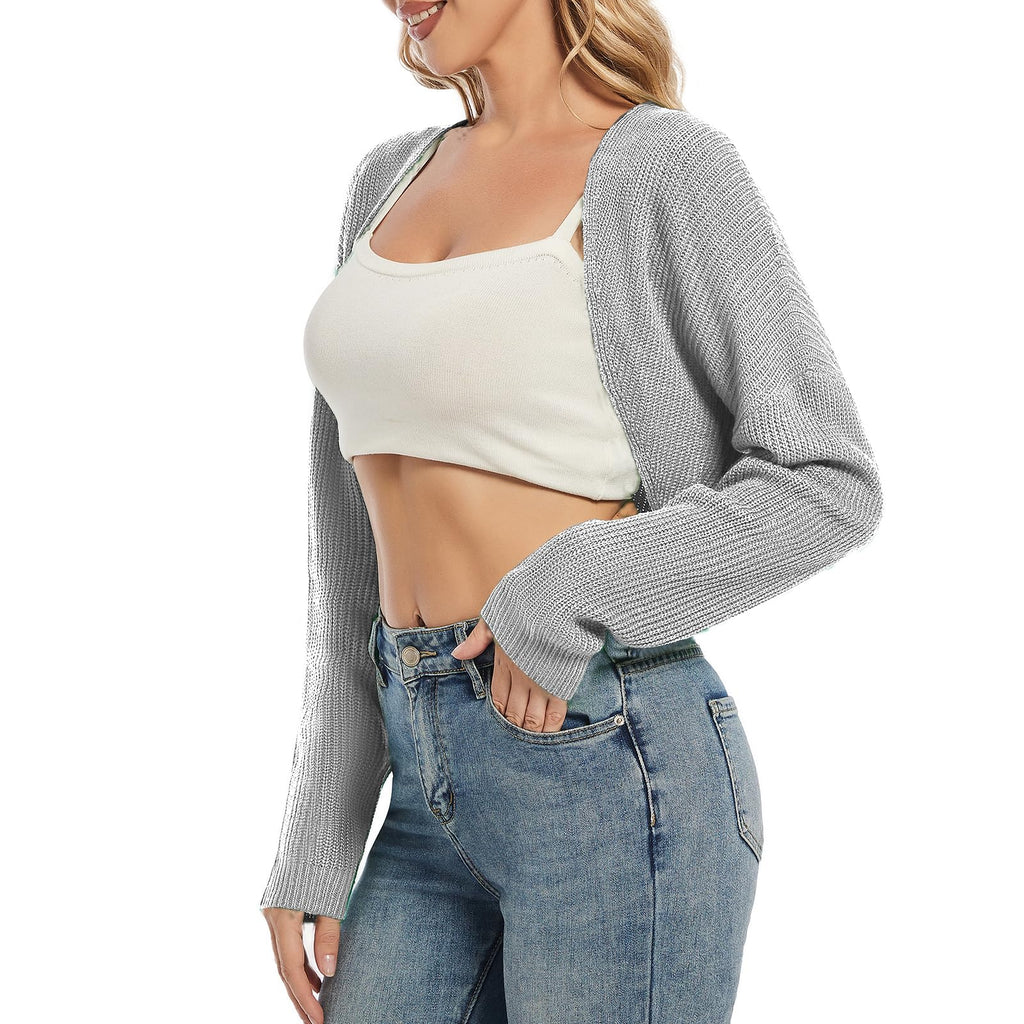 Women's Cardigan Shrugs Long Sleeve Knit Cropped Bolero Shrug Open Front Casual Cardigans for Dresses
