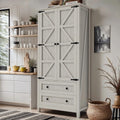 DWVO Farmhouse Kitchen Pantry Cabinet, 64.5" Tall Storage Cabinet with 2 Drawers and Adjustable Shelves, Versatile Storage for Living Room, Dining Room or Hallway, Oak Black