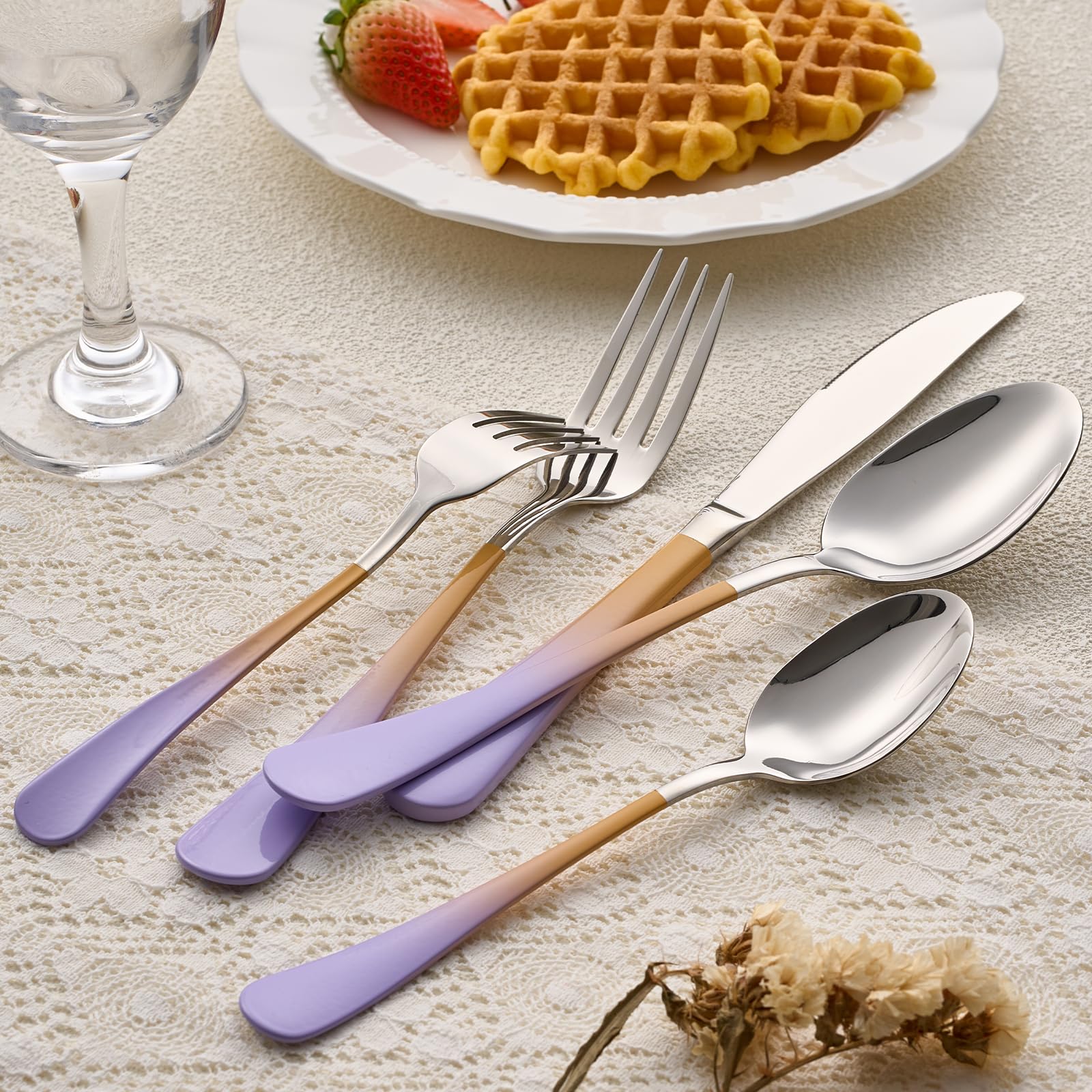 20-Pieces Blac and Pink Silverware Sets for 4,Pink Handle Stainless Steel Cutlery Set, Include Forks Spoons and Knives Set, Dishwasher Safe Utensil Sets for Home Restaurant