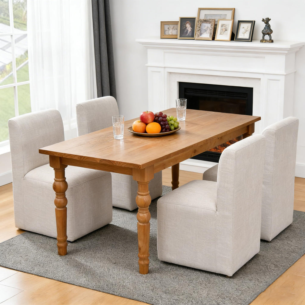 DUHOME Upholstered Dining Chair with Casters,Armless Modern Rolling Linen Dining Chairs with Wheels for Dining Room Bedroom Reading Room Living Room