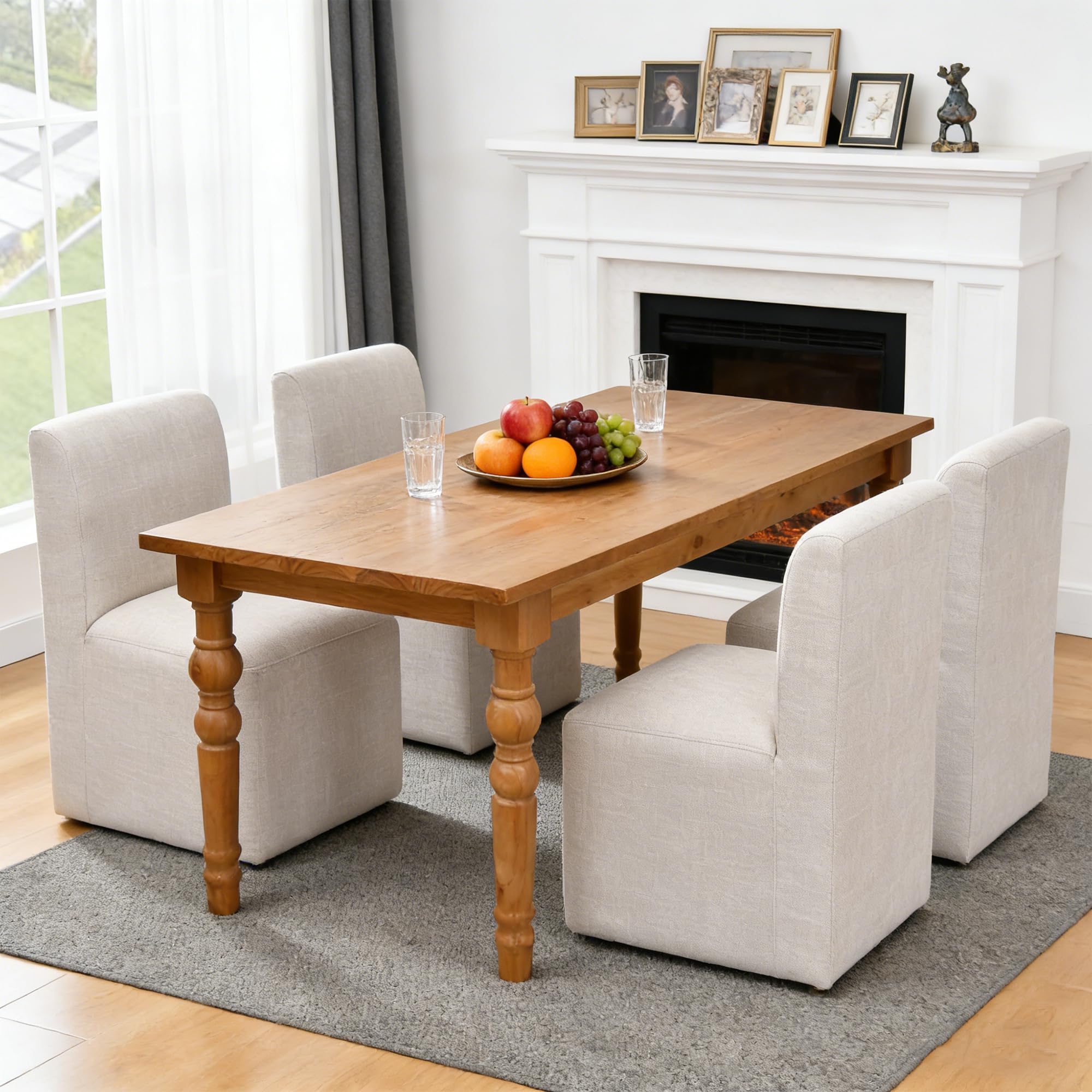 DUHOME Upholstered Dining Chair with Casters,Armless Modern Rolling Linen Dining Chairs with Wheels for Dining Room Bedroom Reading Room Living Room
