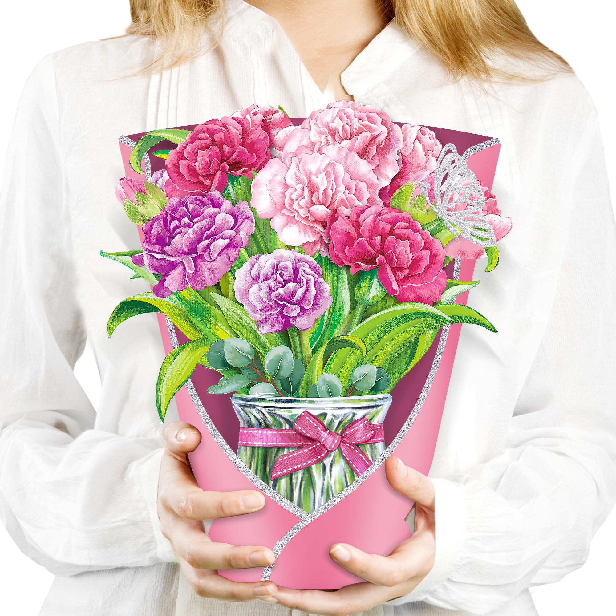 Airpark 3D Pop Up Paper Flowers Bouquet Card 12’‘ with Note & Envelope, Birthday Gifts, Get Well, Thank You, Greeting Cards for Women Mom Wife Friends, Daisies and Butterflies