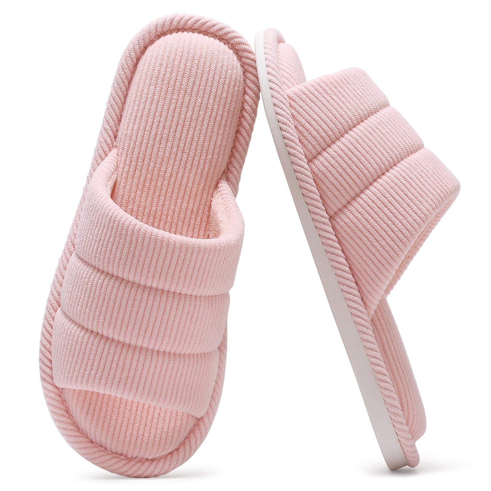 shevalues Terry Cloth Open Toe Slippers for Women Memory Foam Slip On House Slippers