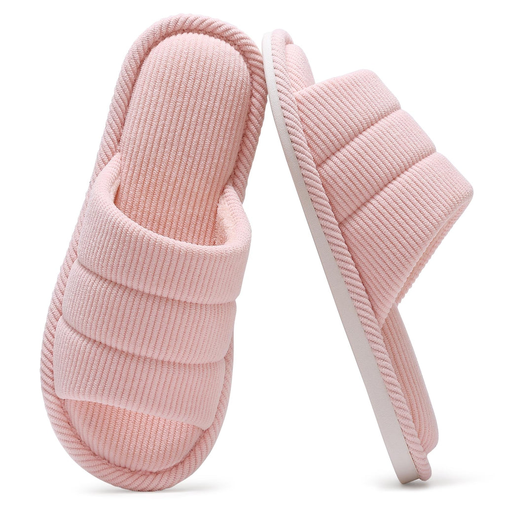 shevalues Terry Cloth Open Toe Slippers for Women Memory Foam Slip On House Slippers