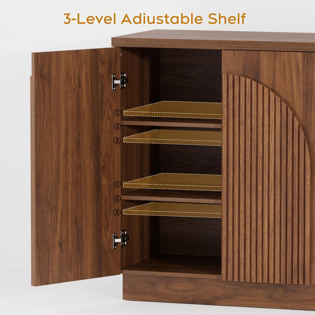 Yechen 55" Fluted Sideboard Buffet Cabinet with Storage, Wood Mid Century Modern Credenza Cabinet w/Arched Reeded Doors & Adjustable Shelves for Kitchen, Living Room, Entryway