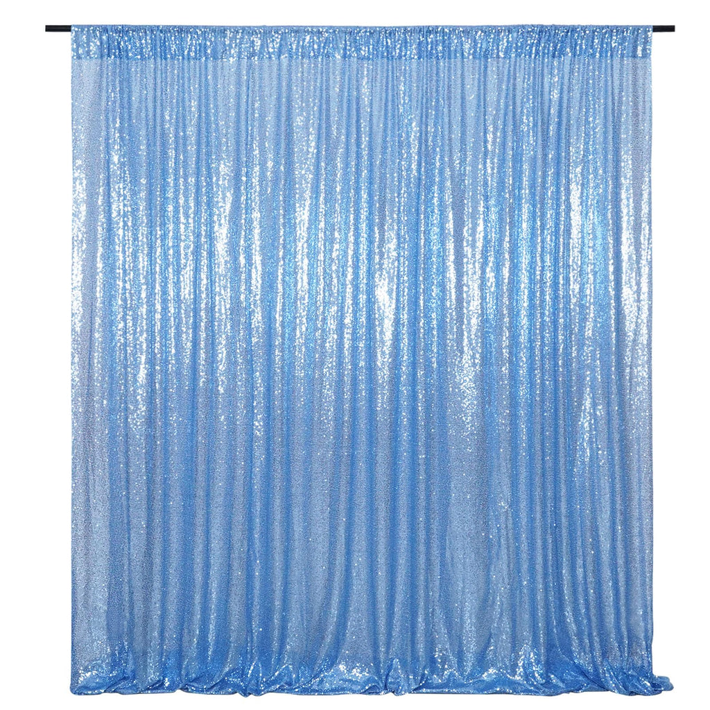 Poise3EHome Baby Blue Sequin Backdrop Curtain, 2 Panels 2Ft x 8Ft Glitter Photography Background for Party Baby Shower Wedding Birthday Christmas Thanksgiving Halloween Decoration