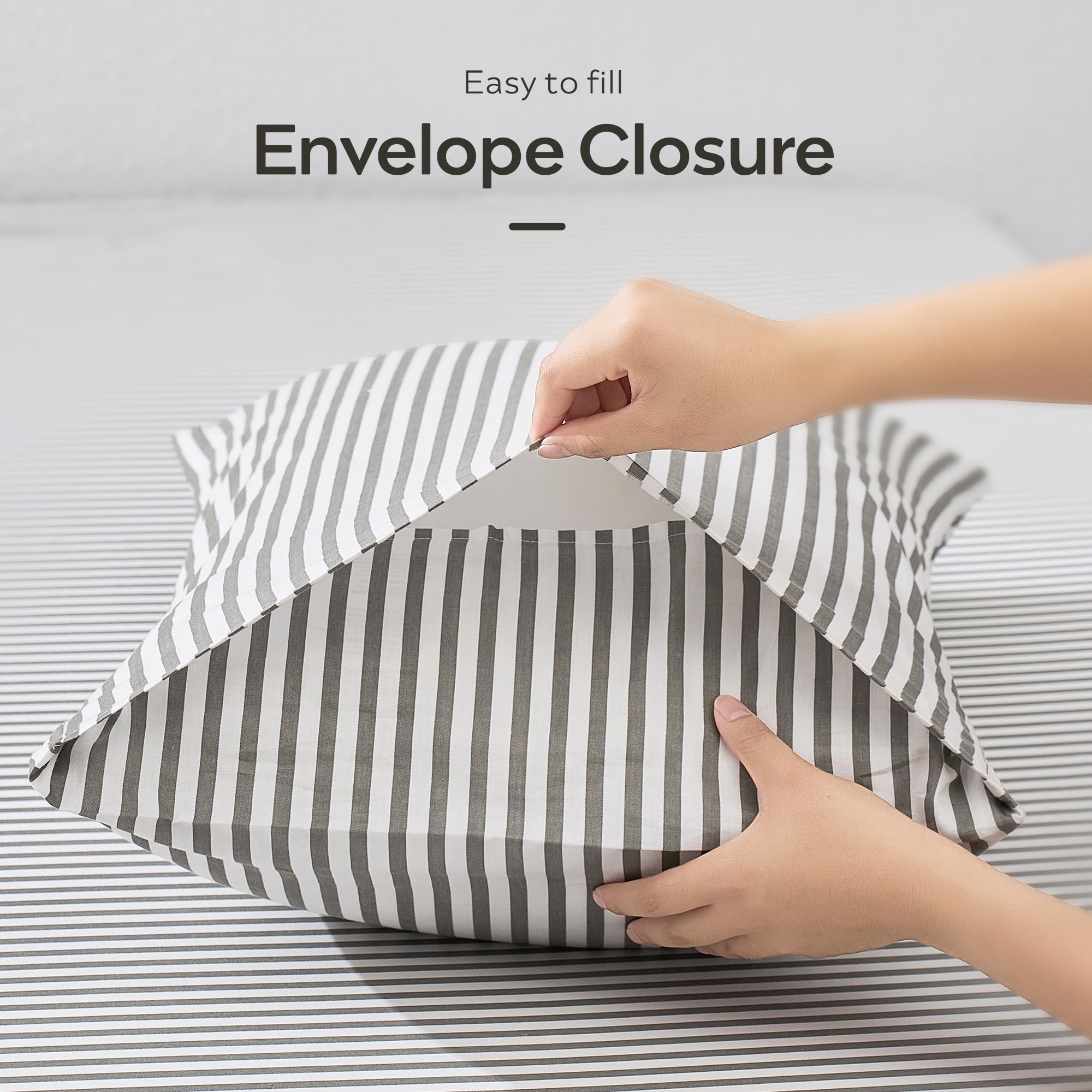 JELLYMONI Cotton Striped Pillowcases Set of 2, Sage Green, Standard | Soft breathable feel, Envelope closure, 400TC cotton, Machine washable, Gentle on skin