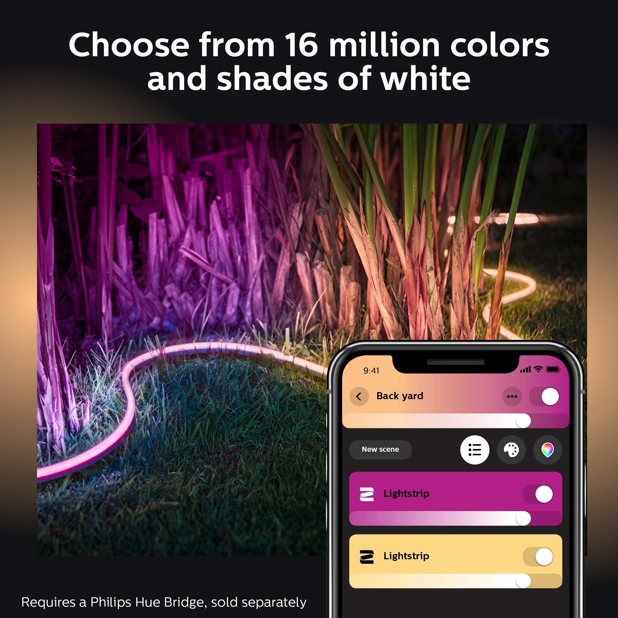 Philips Hue White & Color Ambiance Outdoor LightStrip 5m/16ft (Requires Hue Hub, Works with Amazon Alexa Apple HomeKit and Google Assistant) (530931)