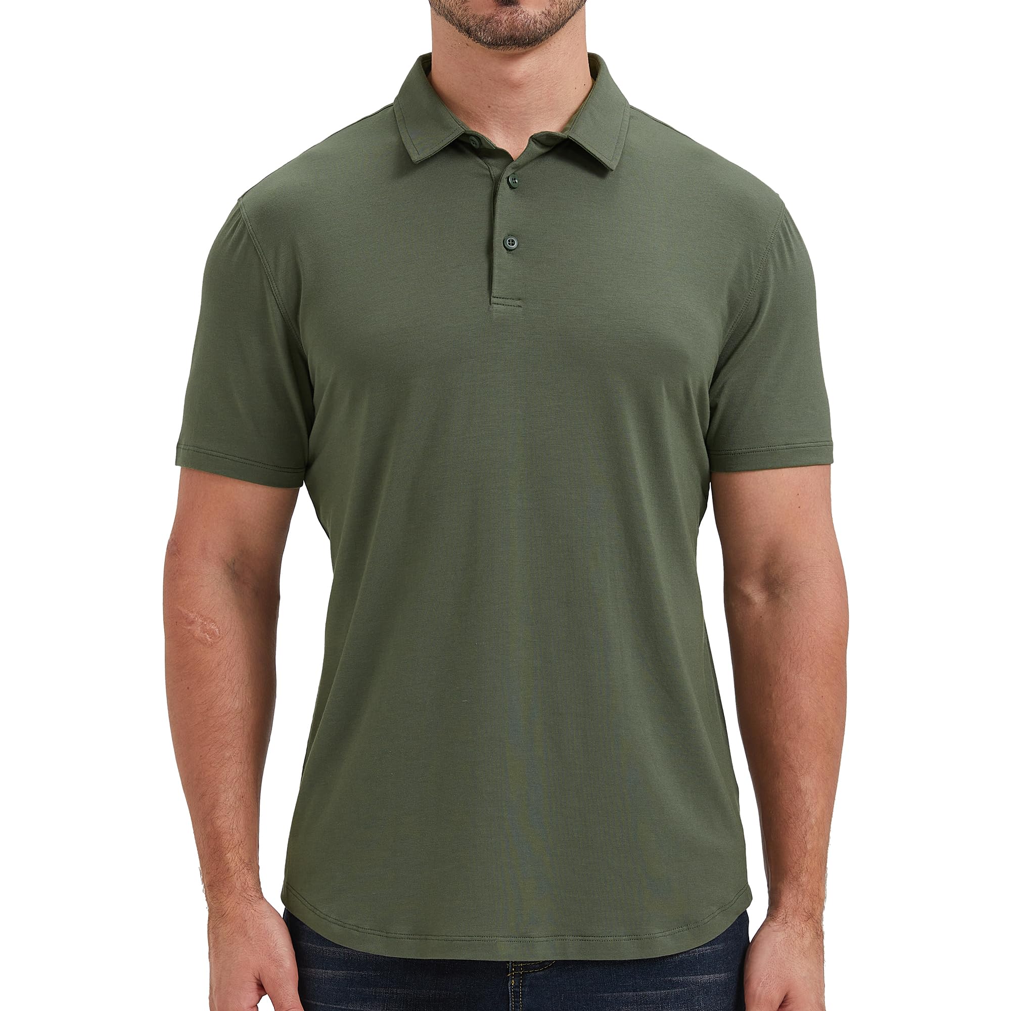 netdraw Mens Lightweight Bamboo Viscose Polo Ultra Soft Curved Hem UPF 50+ Casual Collared Golf Shirt