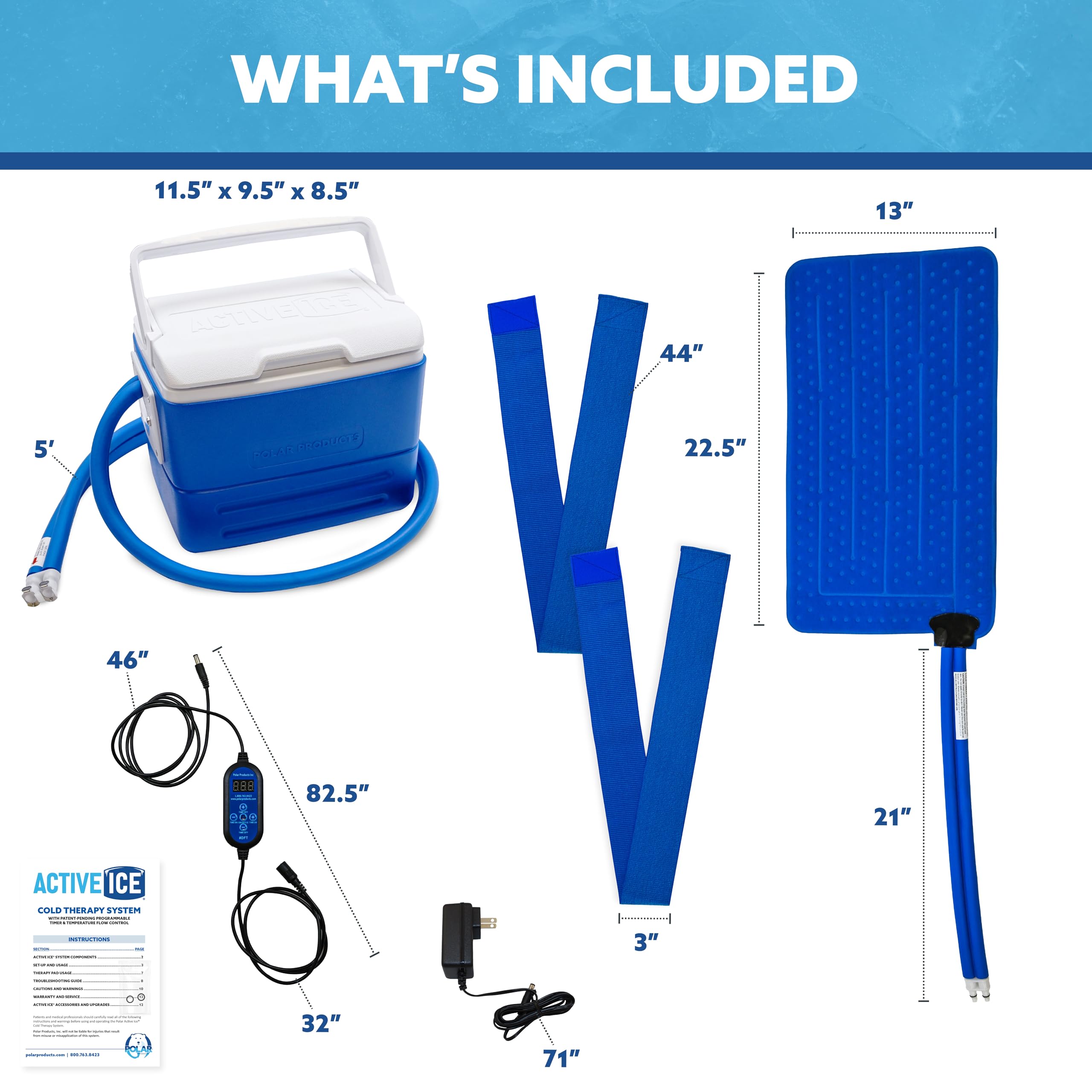 Polar Active Ice 3.0 Cold Therapy Ice Machine System with Programmable Timer, Back and Hip Compression Pad, Lightweight 9 Quart Cooler, Quiet Pump, Strong Cryotherapy Pain Relief Treatment