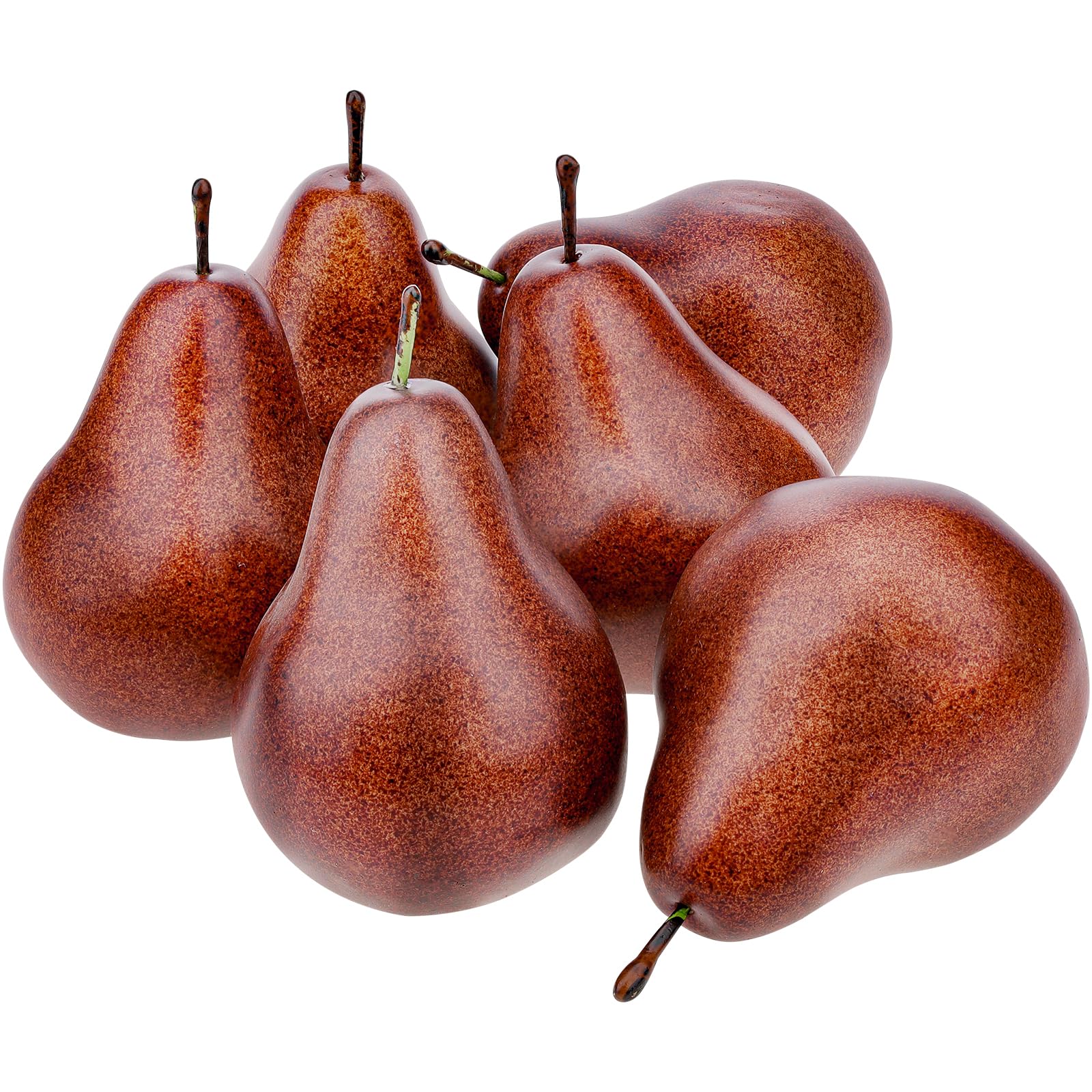 6 Pcs Faux Brown Pears - Realistic Fake Pear Artificial Fruit Decorations for Table Centerpiece, Decorative Artificial Pear for Home Kitchen Decor