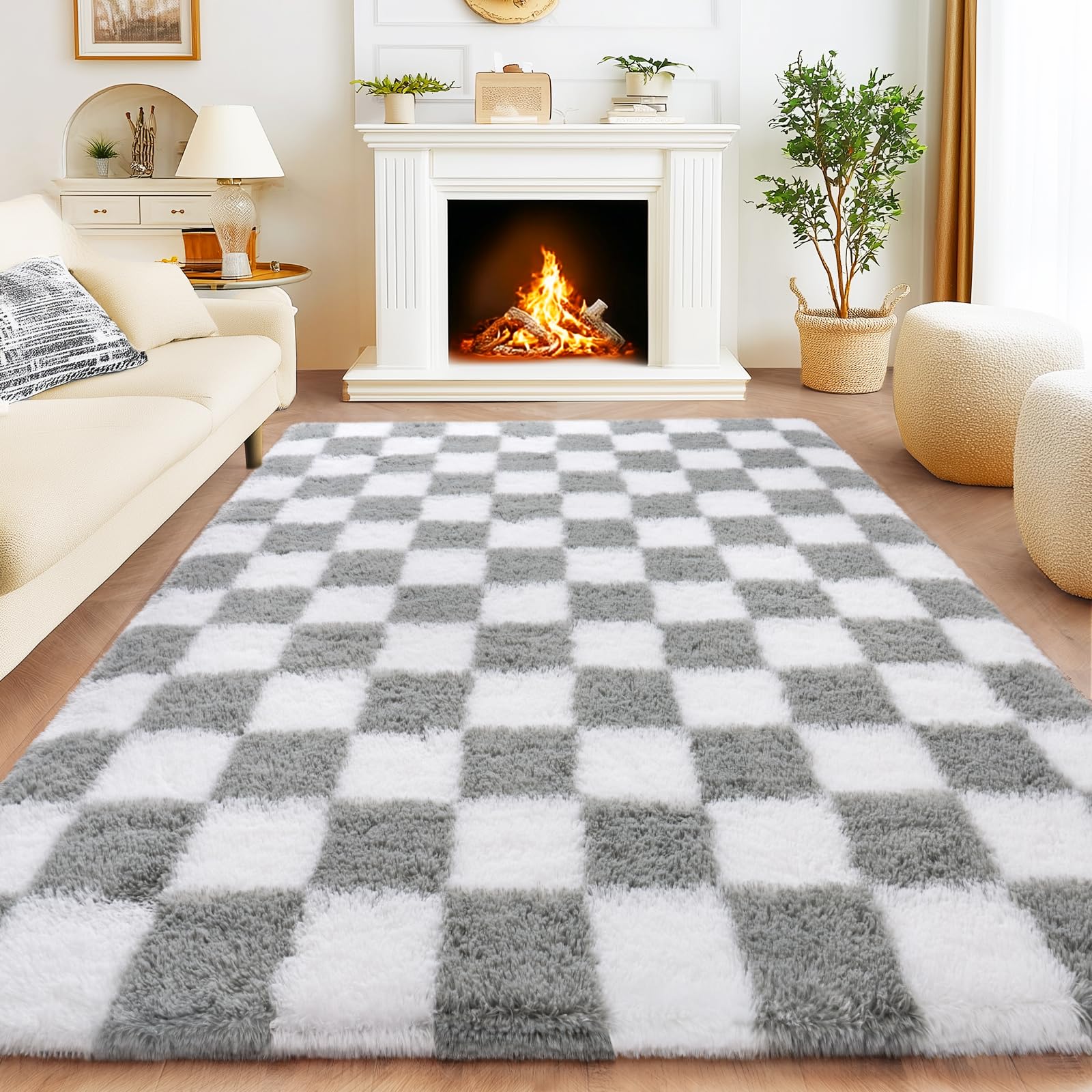 Awaytail Fluffy Rug Washable 2x3 Feet, Pure Black Desk Chair Rug Non-Slip, Super Soft Kids Rug for Boys Nursery Dorm Decor