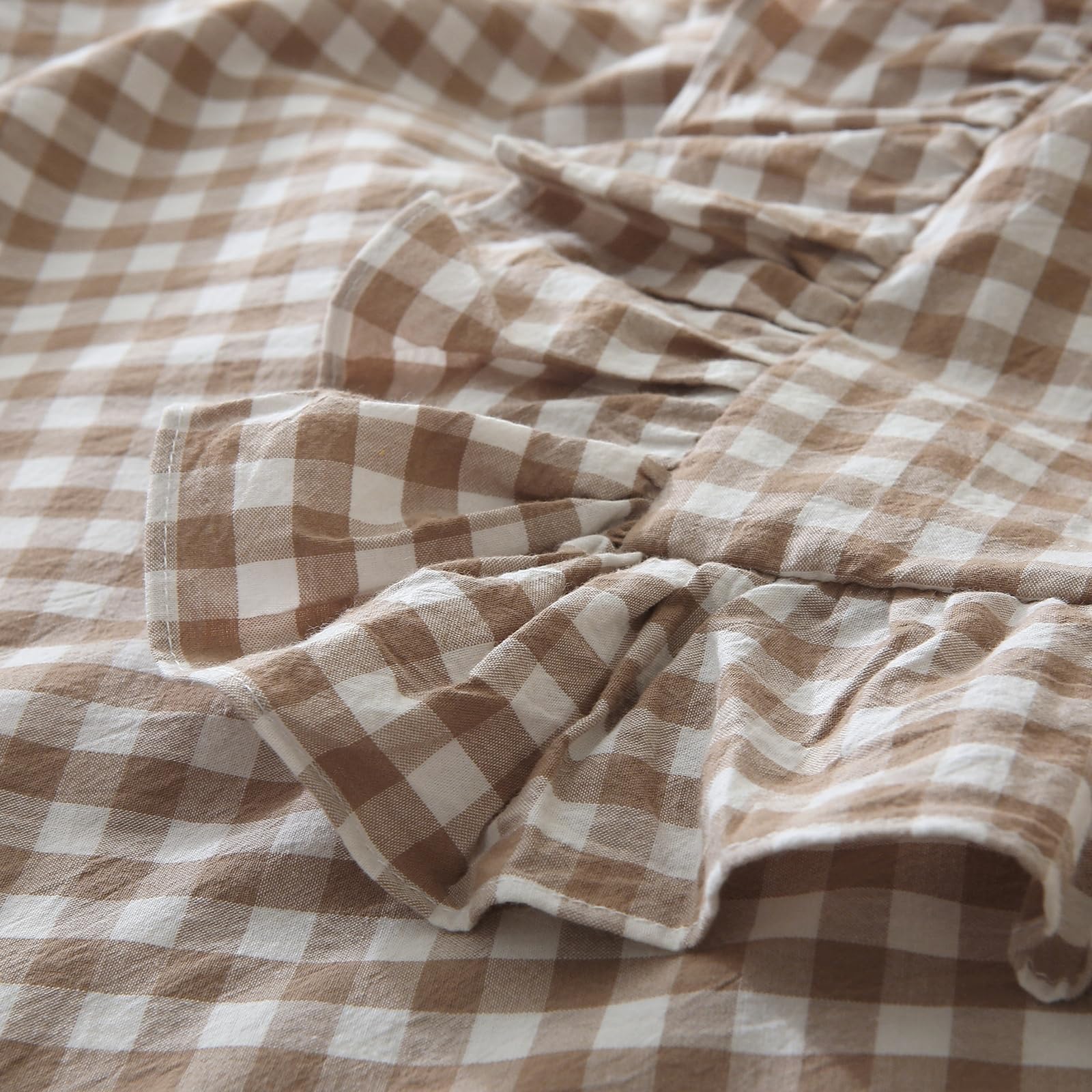 Silnuo Green/White Plaid Ruffled Queen Size Pillow Shams Set of 2,Washed Cotton Shabby Checkered Gingham Farmhouse Bed Pillow Covers 20"x30"