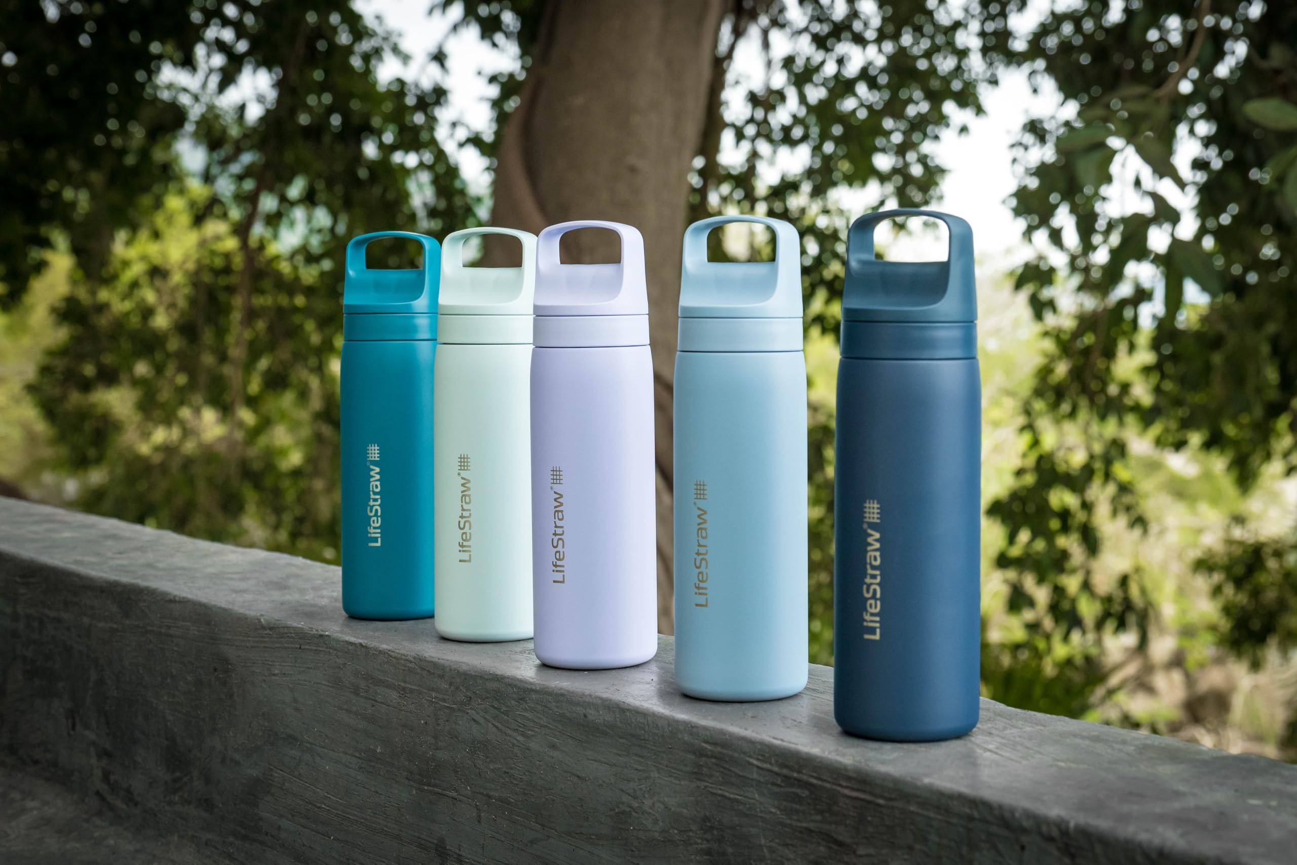 LifeStraw Go Series — Water Bottle Stainless Steel Bottle, 18oz, Aegan Sea, Removes Bacteria, Parasites, Microplastics, Improves Taste