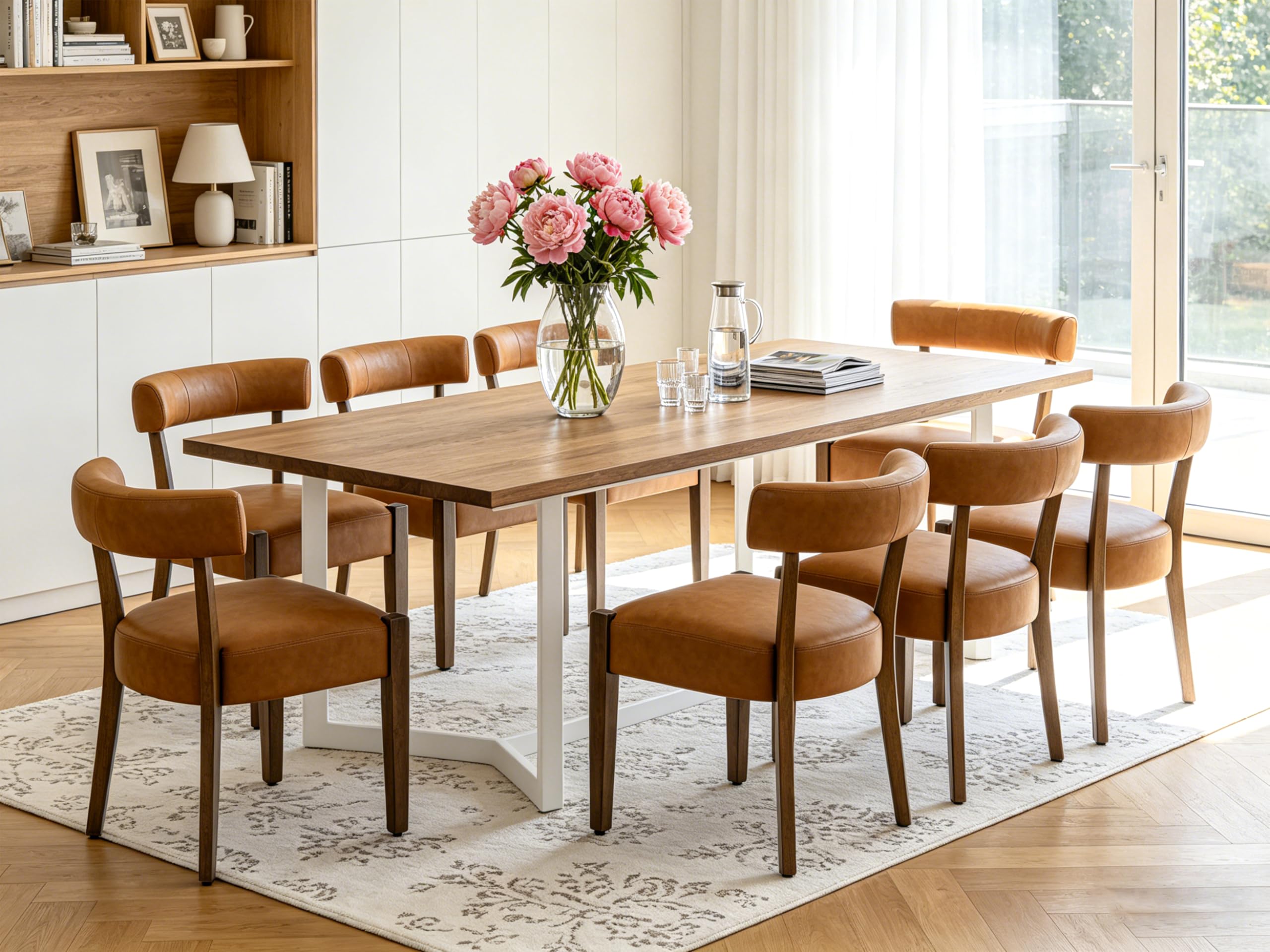 RNKSFX Upholstered Dining Chairs Set of 2, Walnut Wooden Kitchen & Dining Room Chairs, Mid Century Modern Fabric Farmhouse Dining Chairs Oversized Sturdy Rounded Chairs Curved Back, Beige Fabric