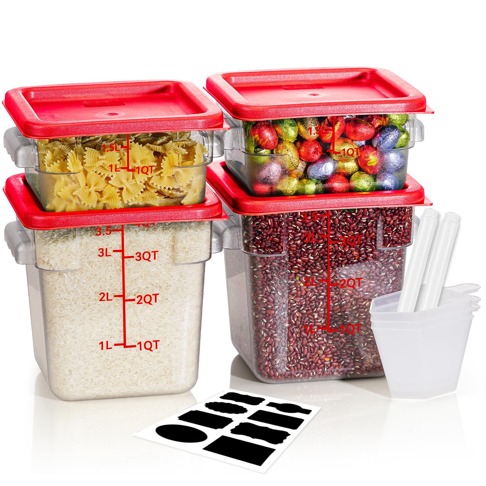 4QT NSF Food Storage Containers: 8 PCS [Food Grade][Hot&Cold Resistant] Commercial Clear Food Storage Containers with Lids for Restaurant Kitchen Proof Dough, Measuring Spoons Included(BPA FREE)