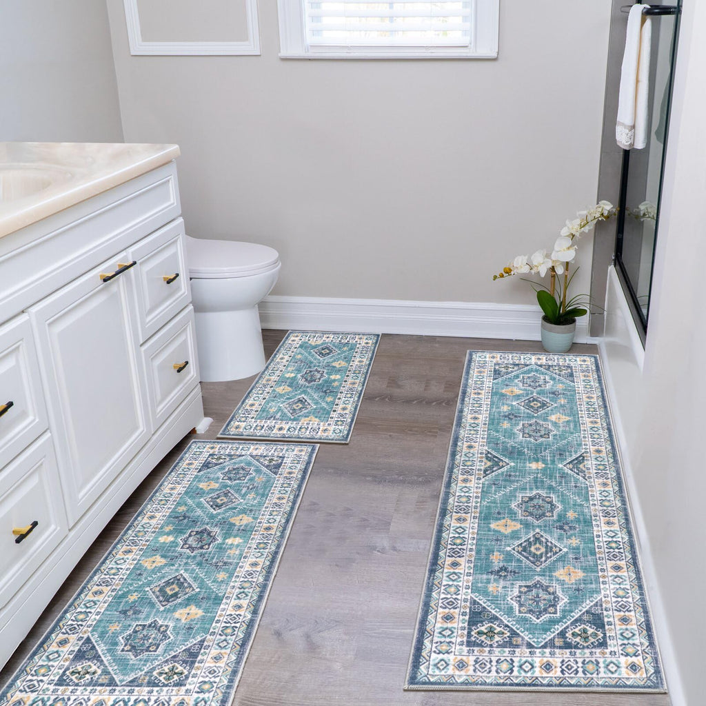 HEBE Boho Kitchen Rug Sets 3 Piece with Runner Non Slip Kitchen Rugs and Mats Washable Kitchen Mats for Floor Thick Kitchen Floor Mat Carpet Runner Rugs for Hallway Laundry Holiday Decor