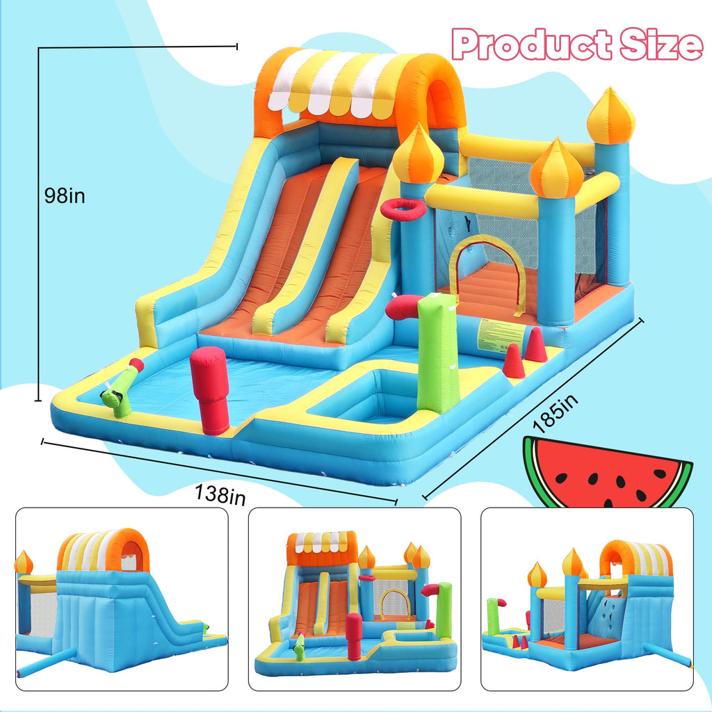 Blow Up Water Slides Two Long Slides Jumping Bouncy Castle for Kids Outdoor Inflatable Bounce House with 680W Blower for Kids Backyard