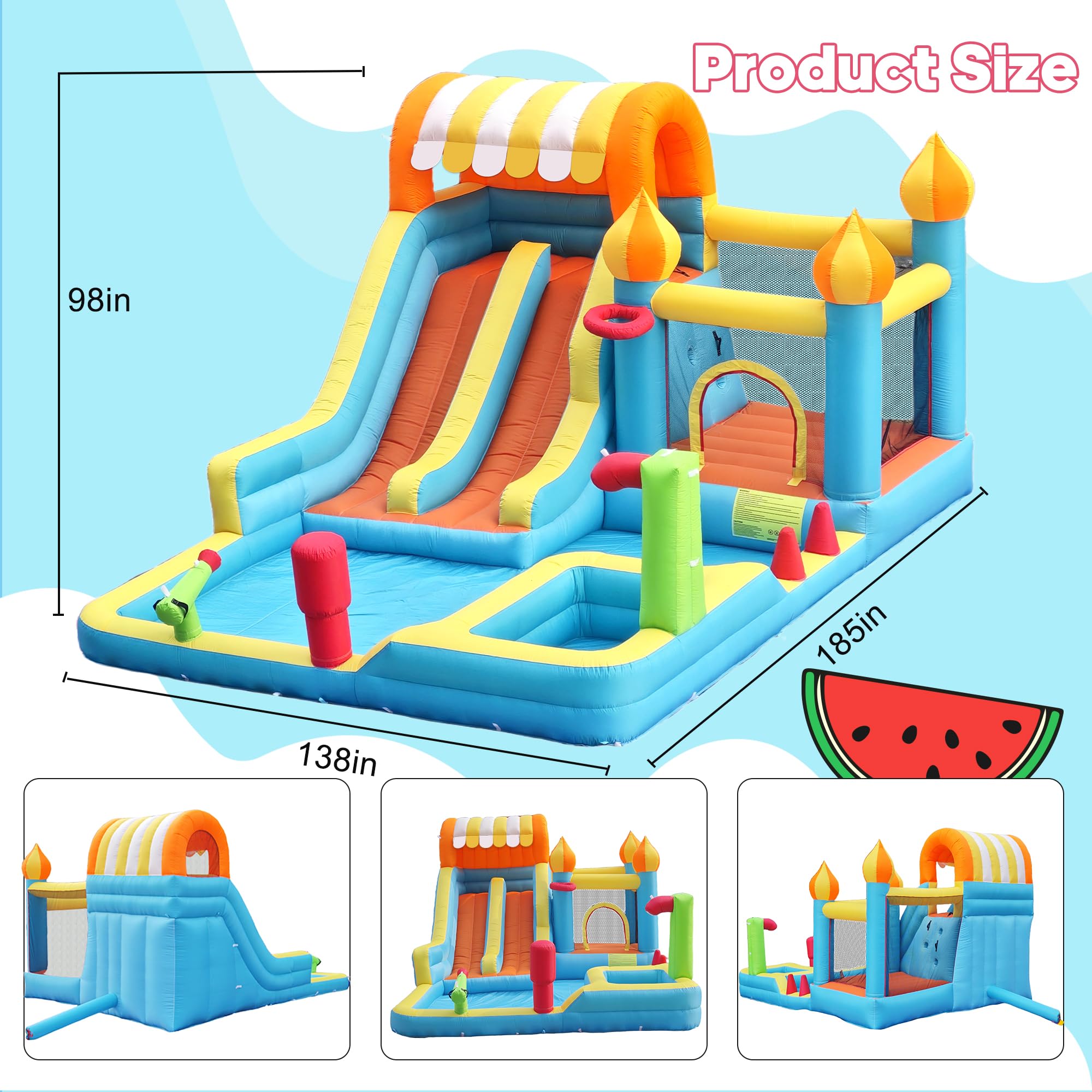 Blow Up Water Slides Two Long Slides Jumping Bouncy Castle for Kids Outdoor Inflatable Bounce House with 680W Blower for Kids Backyard