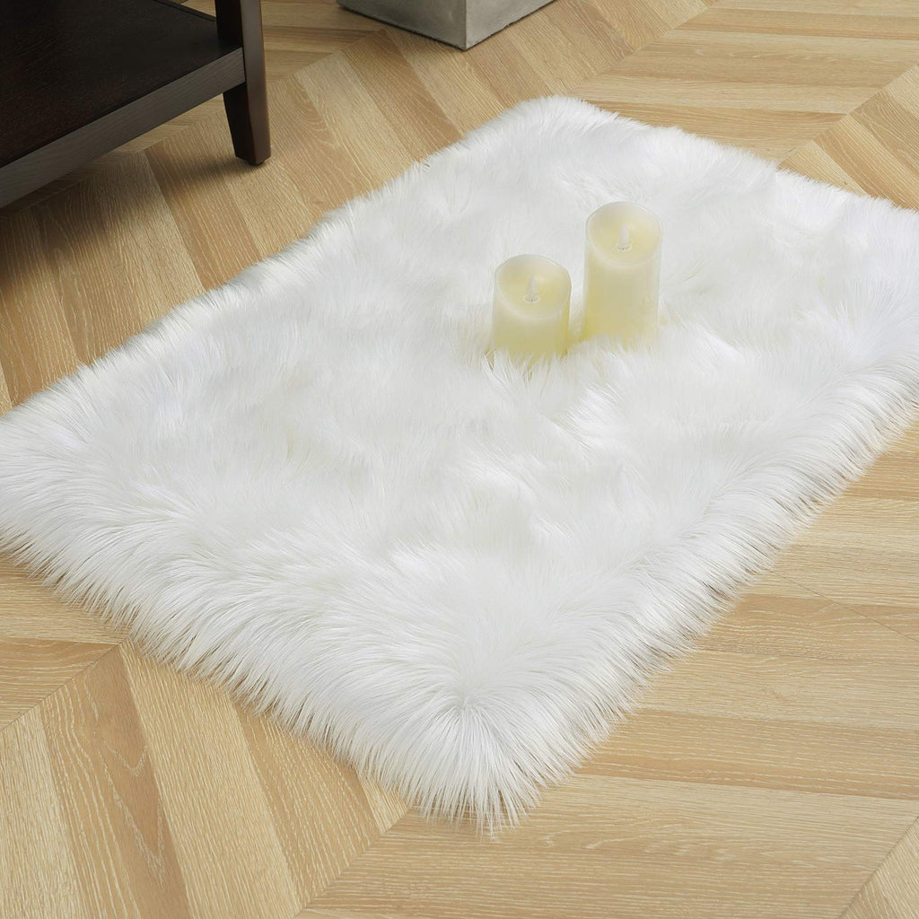 LOCHAS Soft Fluffy Faux Fur Rugs for Bedroom Bedside Rug 2x3 Feet, Washable, Furry Sheepskin Area Rug for Living Room Girls Room, Luxury Shag Carpet Home Decor, Beige