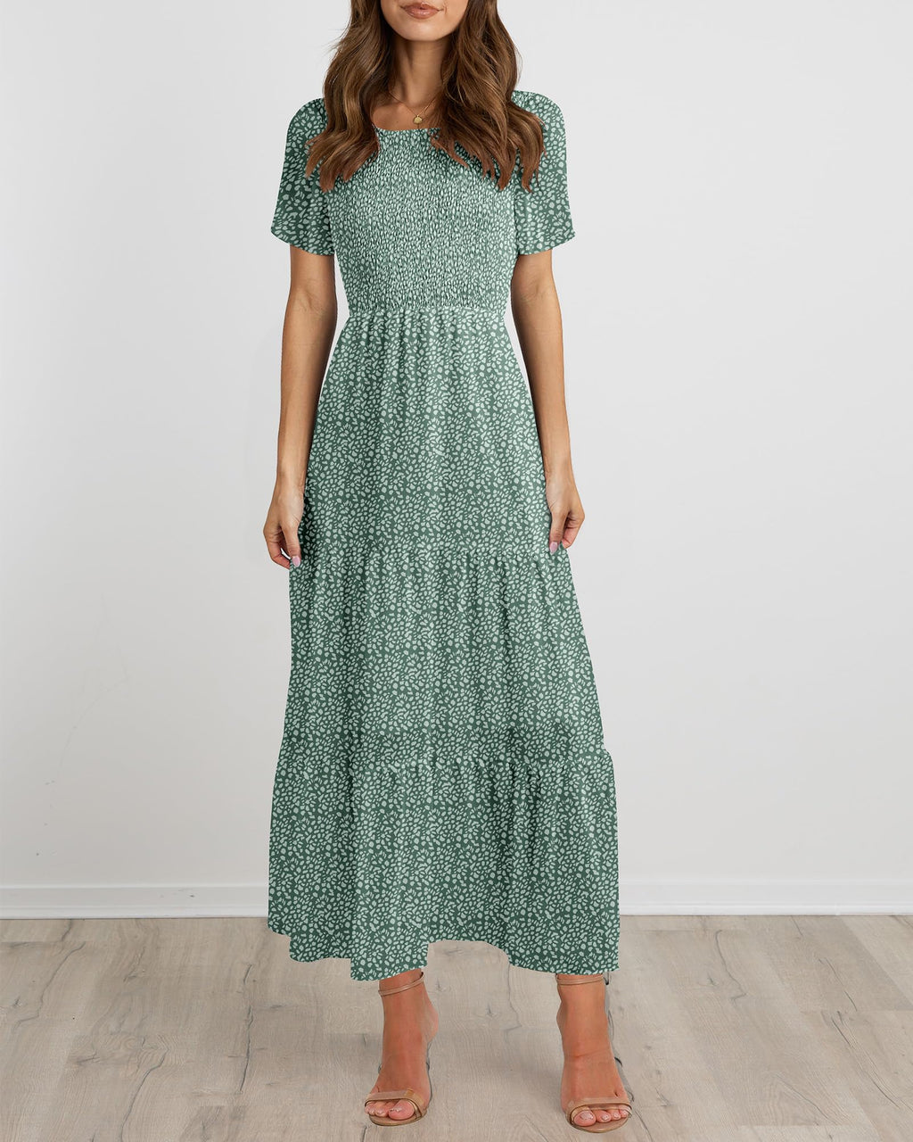 BTFBM Women Casual Short Sleeve Crew Neck Summer Dress Bohemian Floral Printed Flowy Maxi Dresses Tiered Cocktail Dress