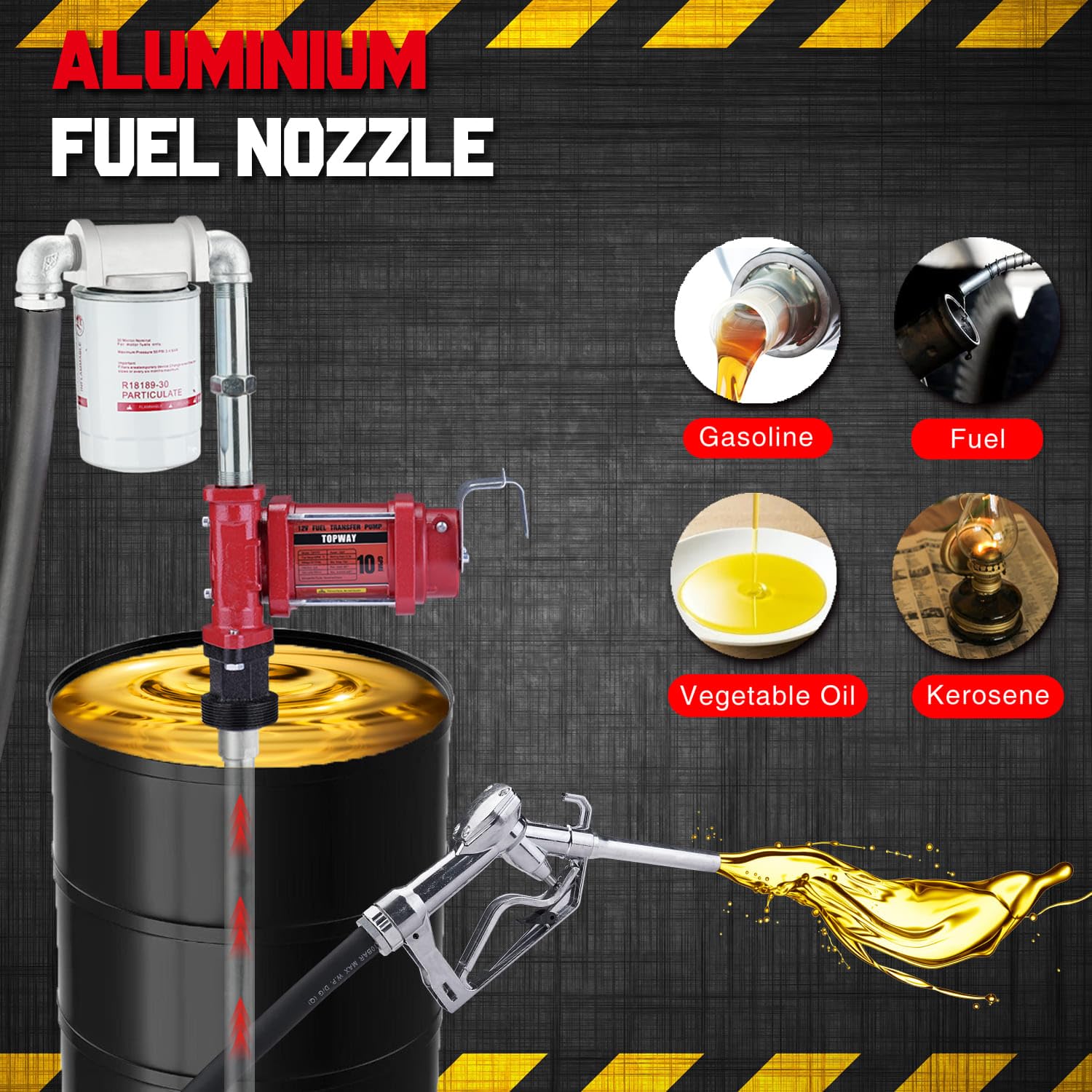 TOPWAY 12V DC Gasoline Fuel Pump 3.7GPM Self-priming Oil Transfer Pump With Handle, Reversible Pumping, Overheat Protection, Explosion-Proof, Built-in Bypass, for Gasoline Fuel Diesel Kerosene Removal
