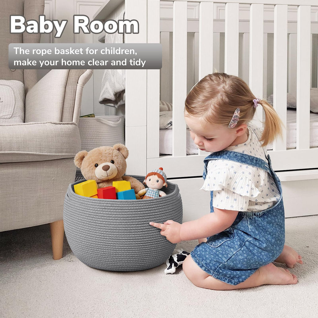 Goodpick Small Rope Storage Basket, Black Round Baskets for Socks, Dog Toys, Towels, Cute Baby Basket for Living Room, Bedroom, Nursery, Towel Baskets for Bathroom, 10 x 8.3 inches