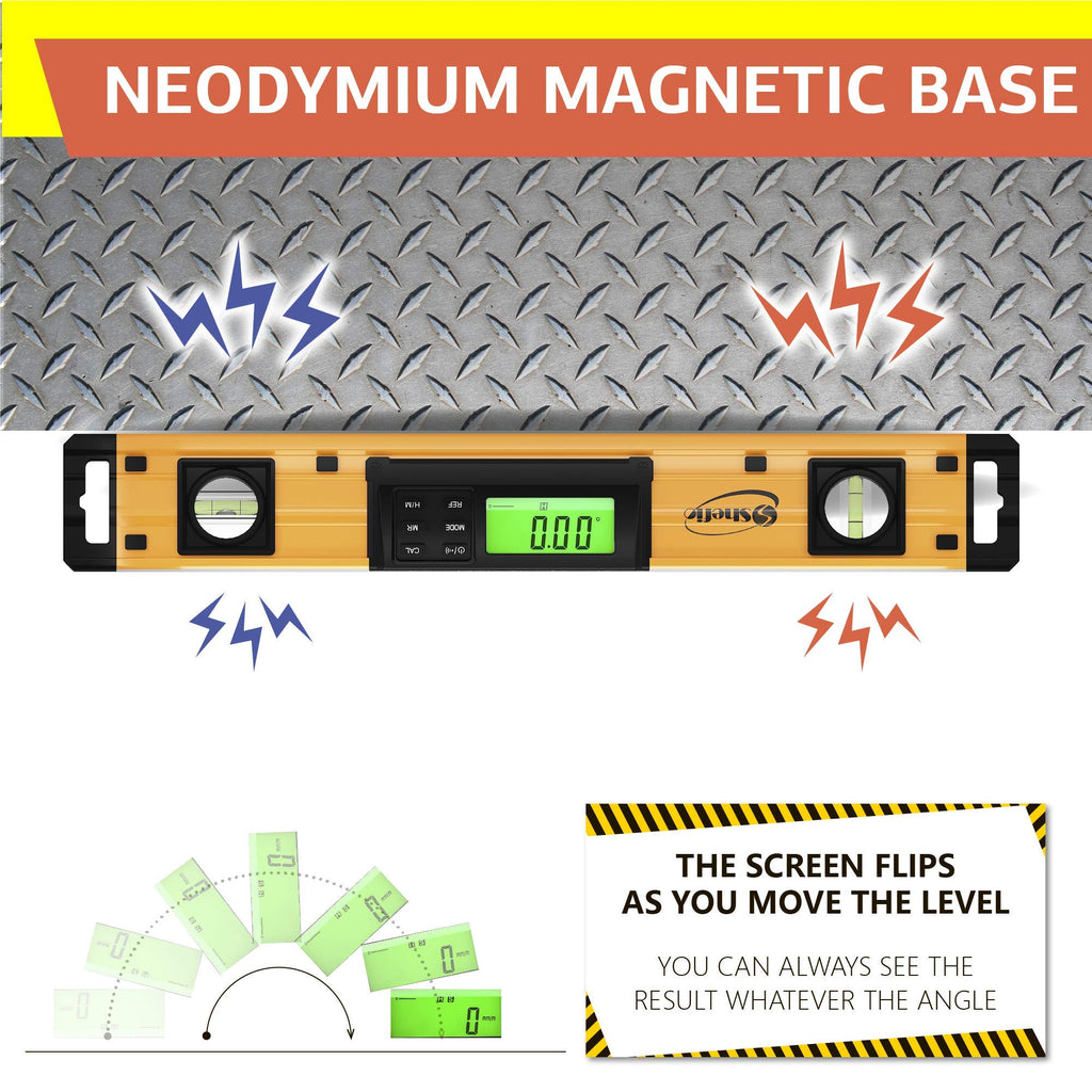 Shefio Digital Level - 10 Inch Torpedo Level And Protractor, Bright Lcd Display, Audio Indicator, Magnetic Base - Includes Batteries And Case