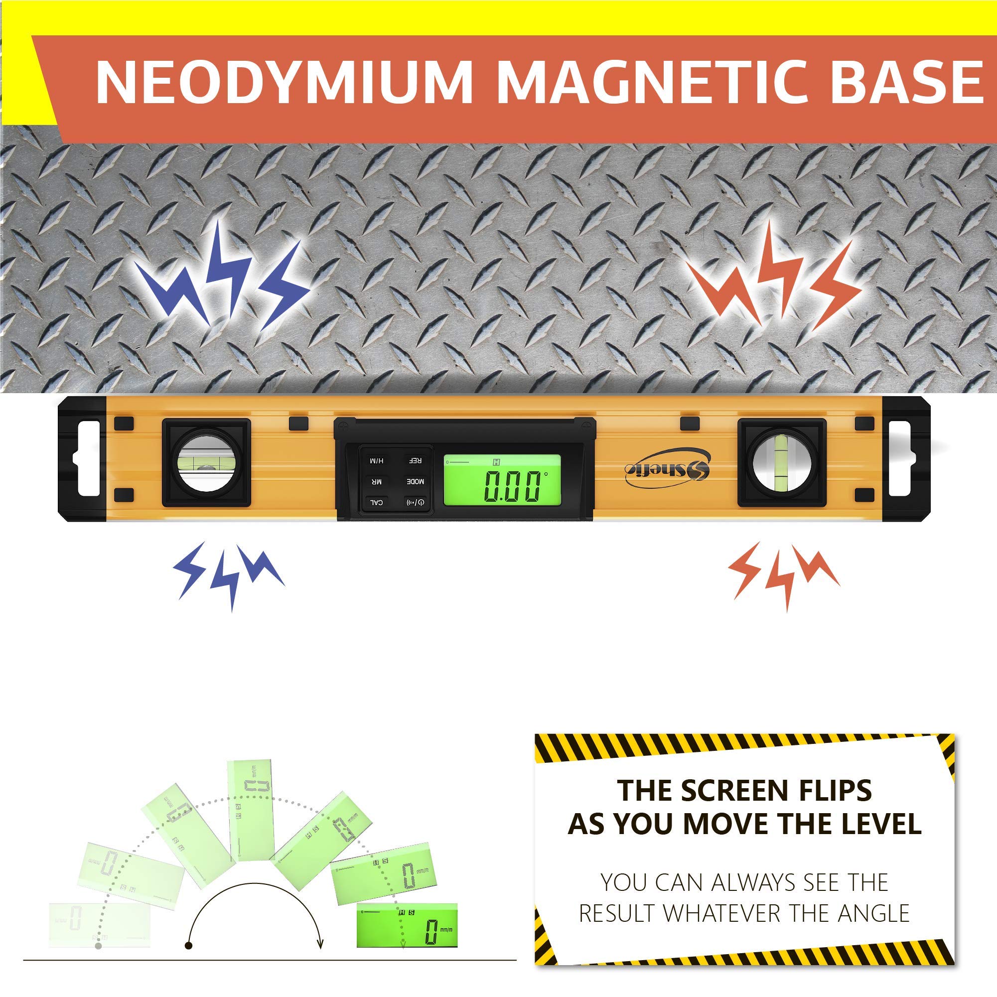 Shefio Digital Level - 10 Inch Torpedo Level And Protractor, Bright Lcd Display, Audio Indicator, Magnetic Base - Includes Batteries And Case