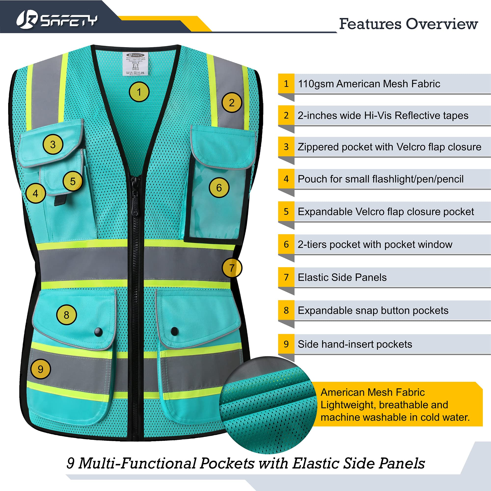 JKSafety Women Hi-Vis Reflective Safety Vest | Neon Color body Sewed Reflective Strips Breathable Lightweight ANSI Compliant