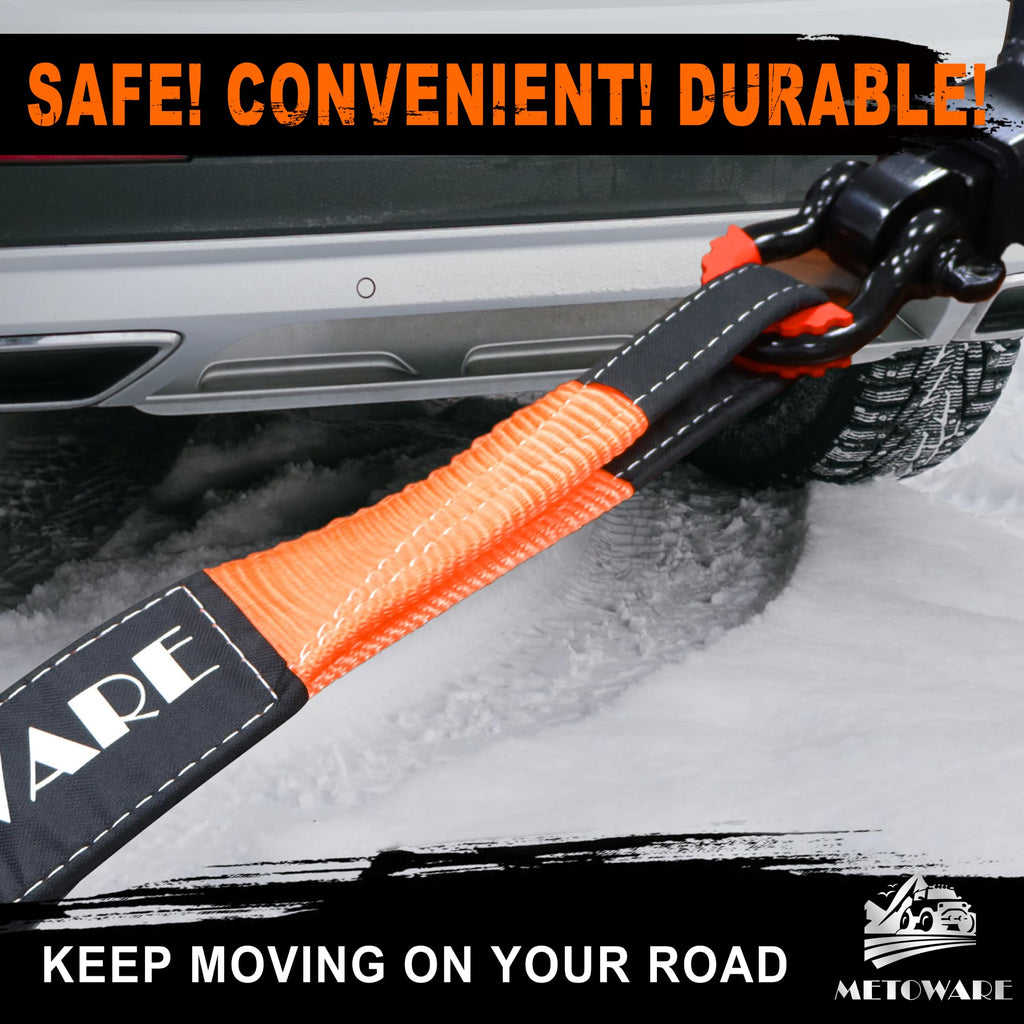 METOWARE Recovery Tow Strap Kit 3" x 20ft, Heavy Duty Recovery Strap 35,000lbs Break Strength with 3/4" D Ring Shackles(2pcs) & Storage Bag, Emergency Off Road Towing Rope for SUV, UTV, ATV, Truck