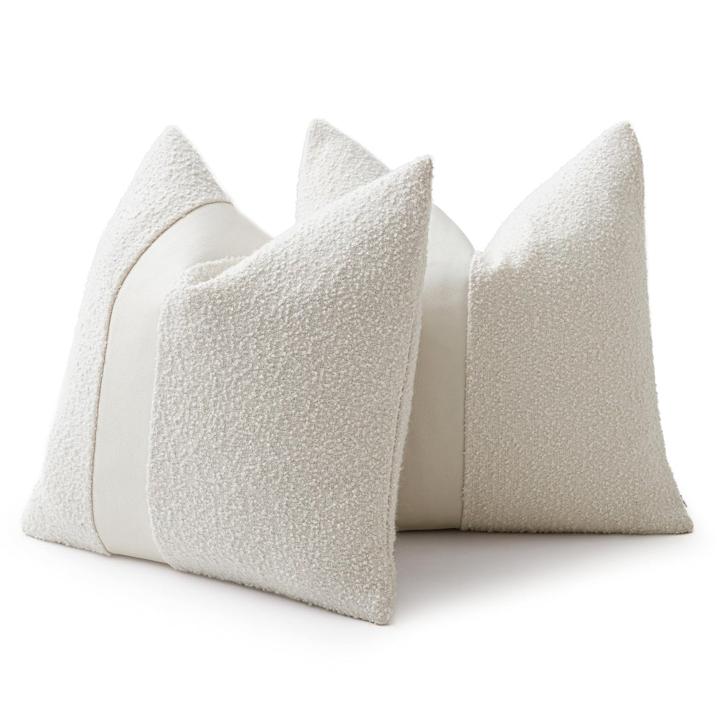18"x18" Charcoal Black Boucle Throw Pillow Covers with Faux Leather Accents Set of 2 Fluffy Textured Decorative Pillow Cases for Couch Bed Boho Farmhouse Square Cushion Covers for Nordic Home