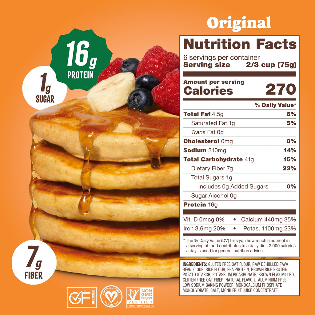Flourish Protein Pancake & Waffle Mix, with Whey Protein & Flax Seed, No Added Sugar, High in Protein & Fiber - Just Add Water - Birthday Cake Flavour 16oz (2 pack)