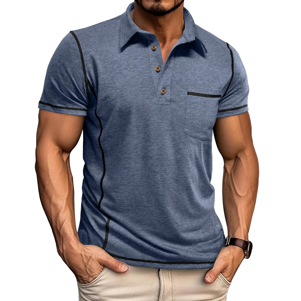 Men's Casual Long Sleeve Polo Shirts Collared Button Cotton T-Shirt Classic Stylish Golf Shirt with Pocket