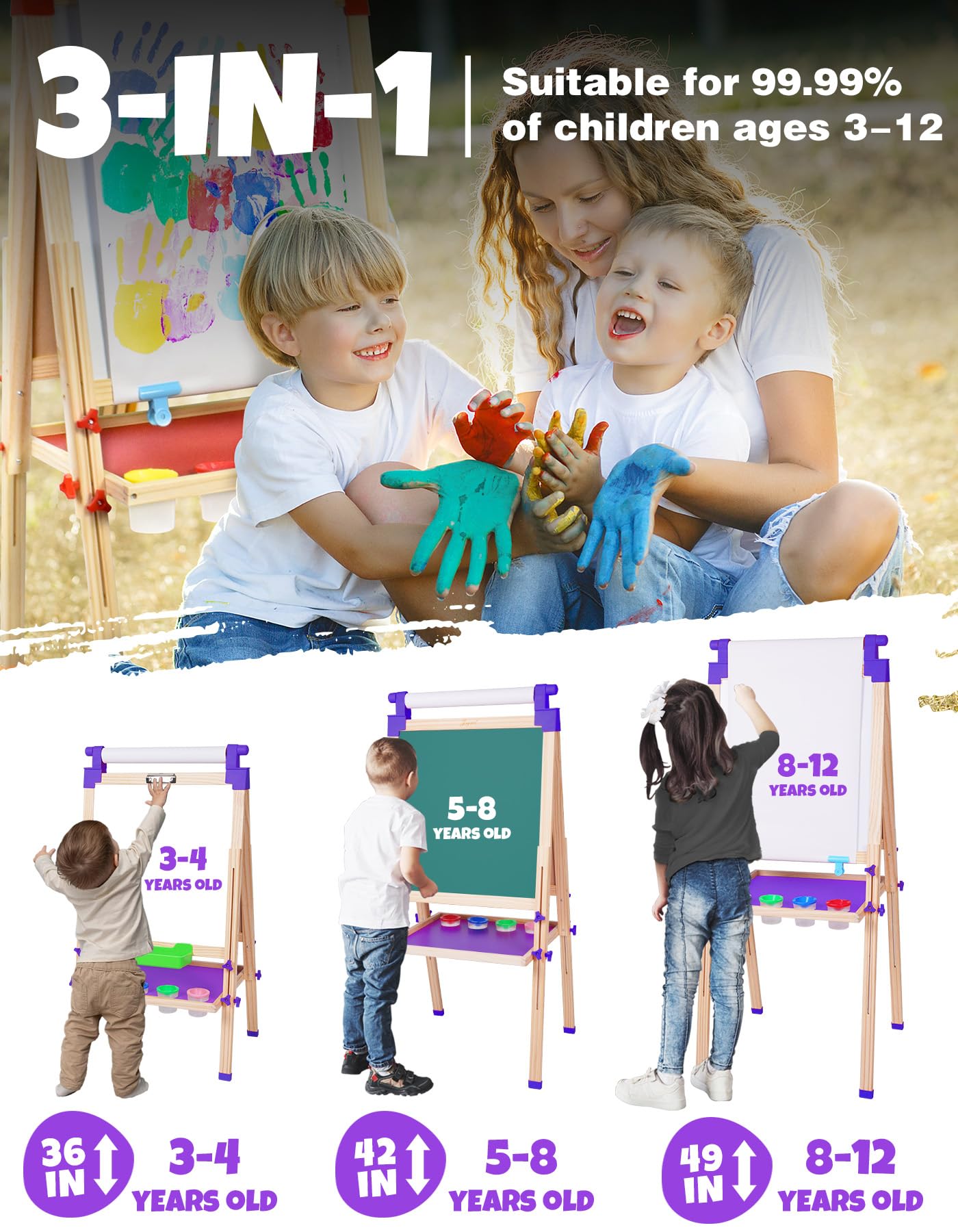 JOYOOSS Easel for Kids Art Easel Kids Easels for Toddlers,Wooden Kid Easel with Paper Roll - Adjustable Magnetic Double Sided Kids Dry Erase Board,Birthday Gifts for 1-12 Year Old Girls or Boys Blue