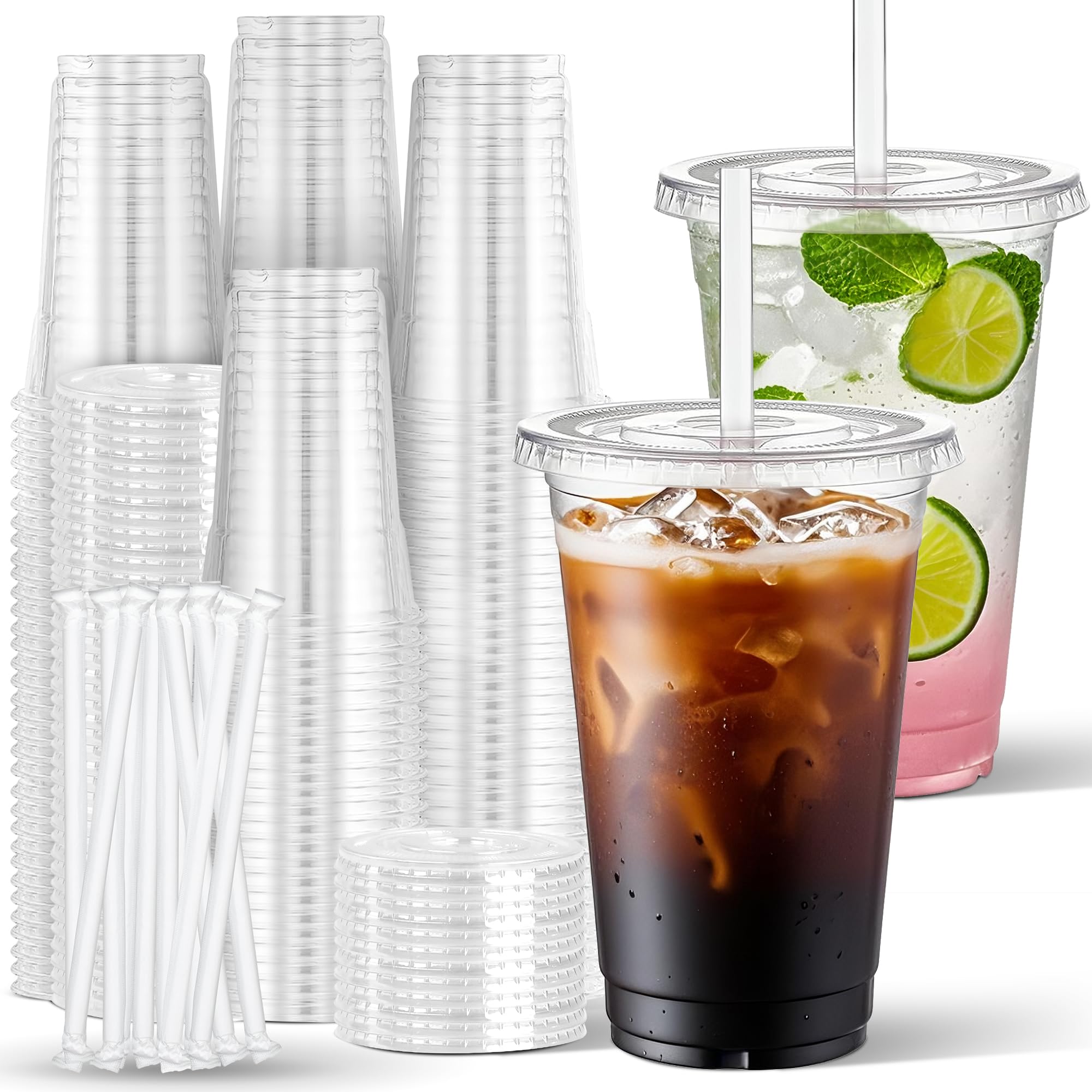 Charmount 50 Sets- 12 oz Clear Plastic Cups with Lids and Straws, Disposable To Go Cups for Cold Drinks, Iced Coffee, Milkshakes, Smoothies