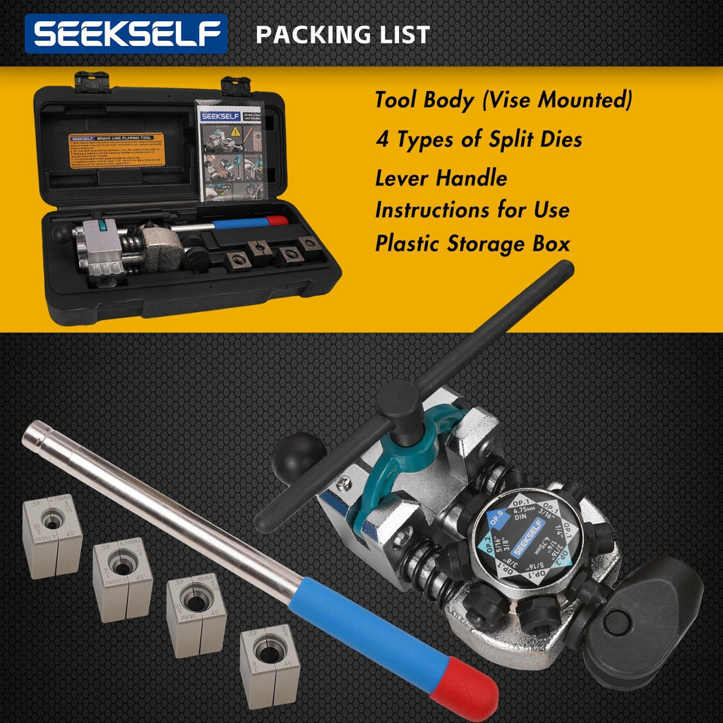Professional Brake Line Flaring Tool Kit for 45 Degree Single, Double and Bubble Flares, 3/16", 1/4", 5/16", 3/8" and 4.75mm Steel Copper Metal Tubing, Black