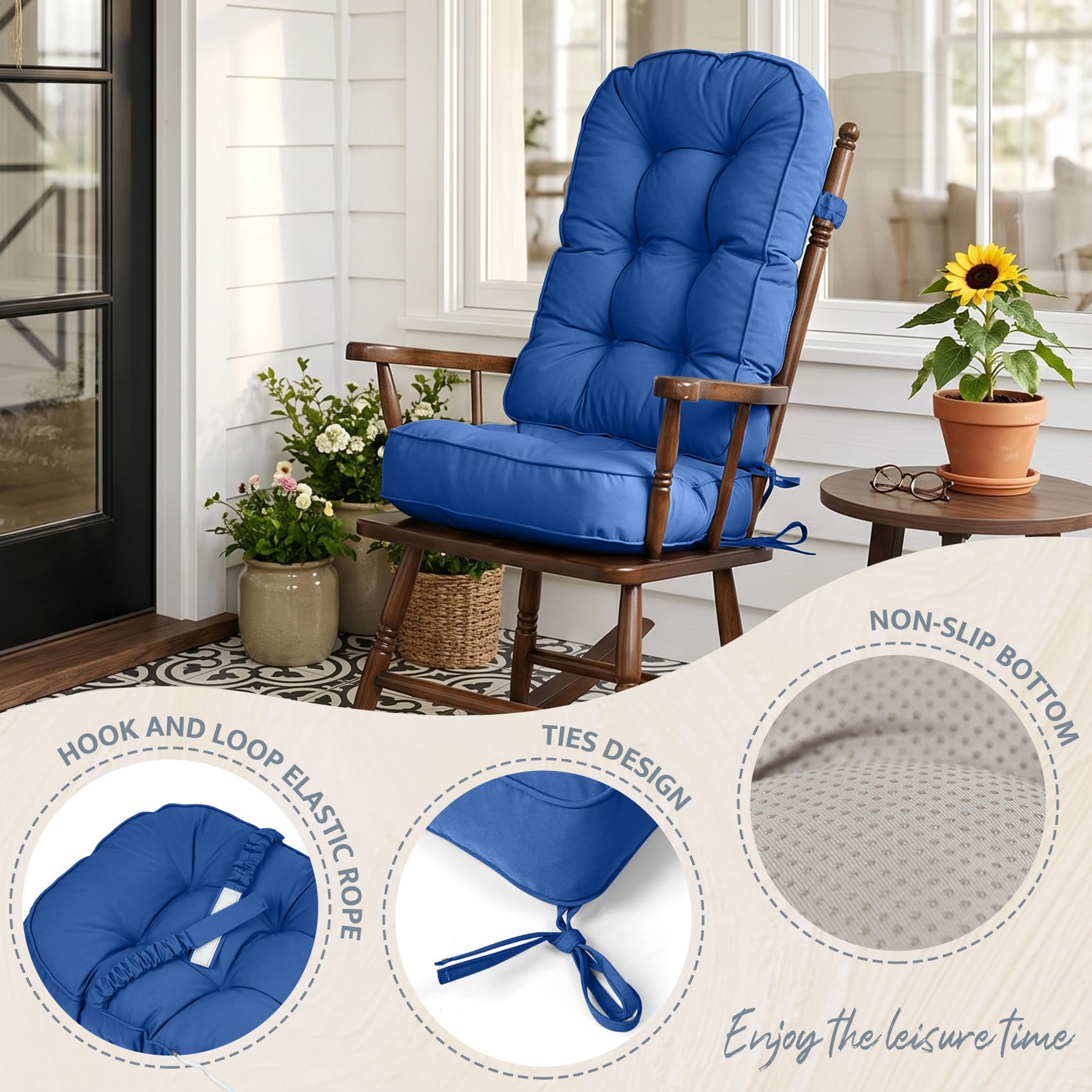 mudilun Rocking Chair Cushion - Non-Slip Tufted 4-Inch Thickened Rocking Chair Cushions with Ties Indoor/Outdoor Wooden Rocking Chair Pad for Living Rooms, Bedrooms, and Balconies
