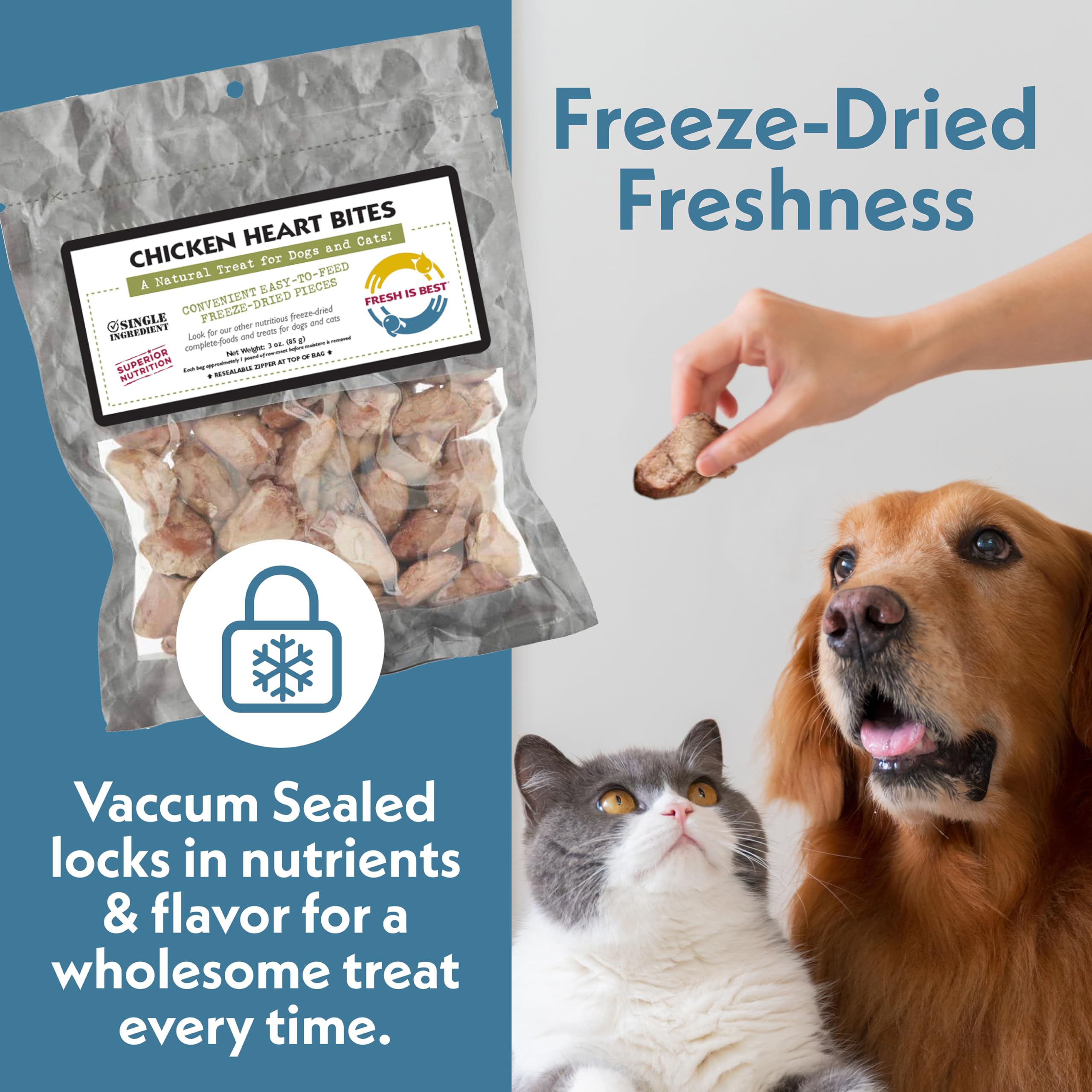 Fresh Is Best Freeze Dried Dog Treats - Raw Freeze Dried Chicken Breast for Dogs & Cats - Healthy Dog Training Treats in Resealable Zipper Bag - High-Protein Single Ingredient - Made in the USA