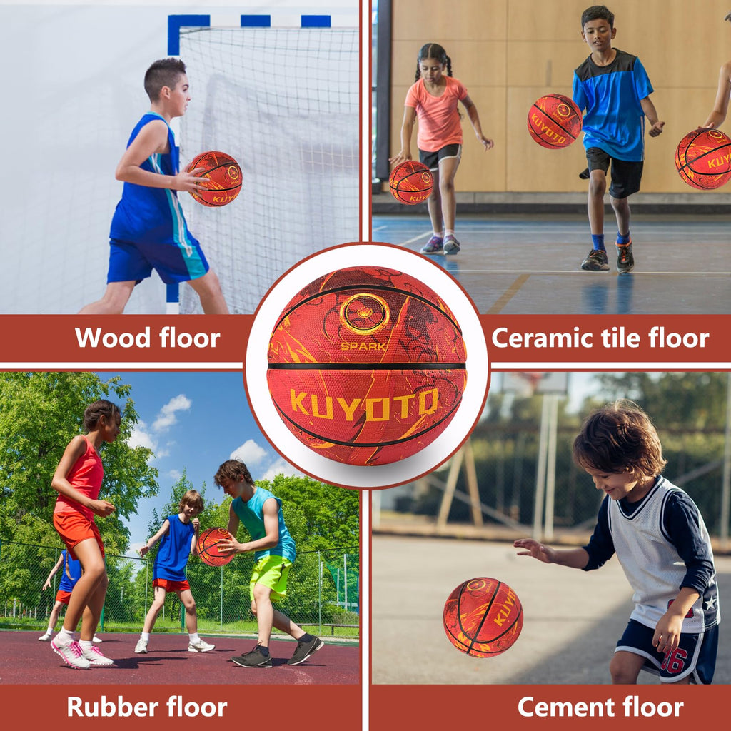 KUYOTQ Kids Youth Adult Size 3/4/5/6/7 (22/25.5/27.5/28.5/29.5") Basketball Premium Rubber or Faux Leather Basketball Indoor Outdoor Basketball for Boys Girls Womens Mens Basketball Gifts (Deflated)
