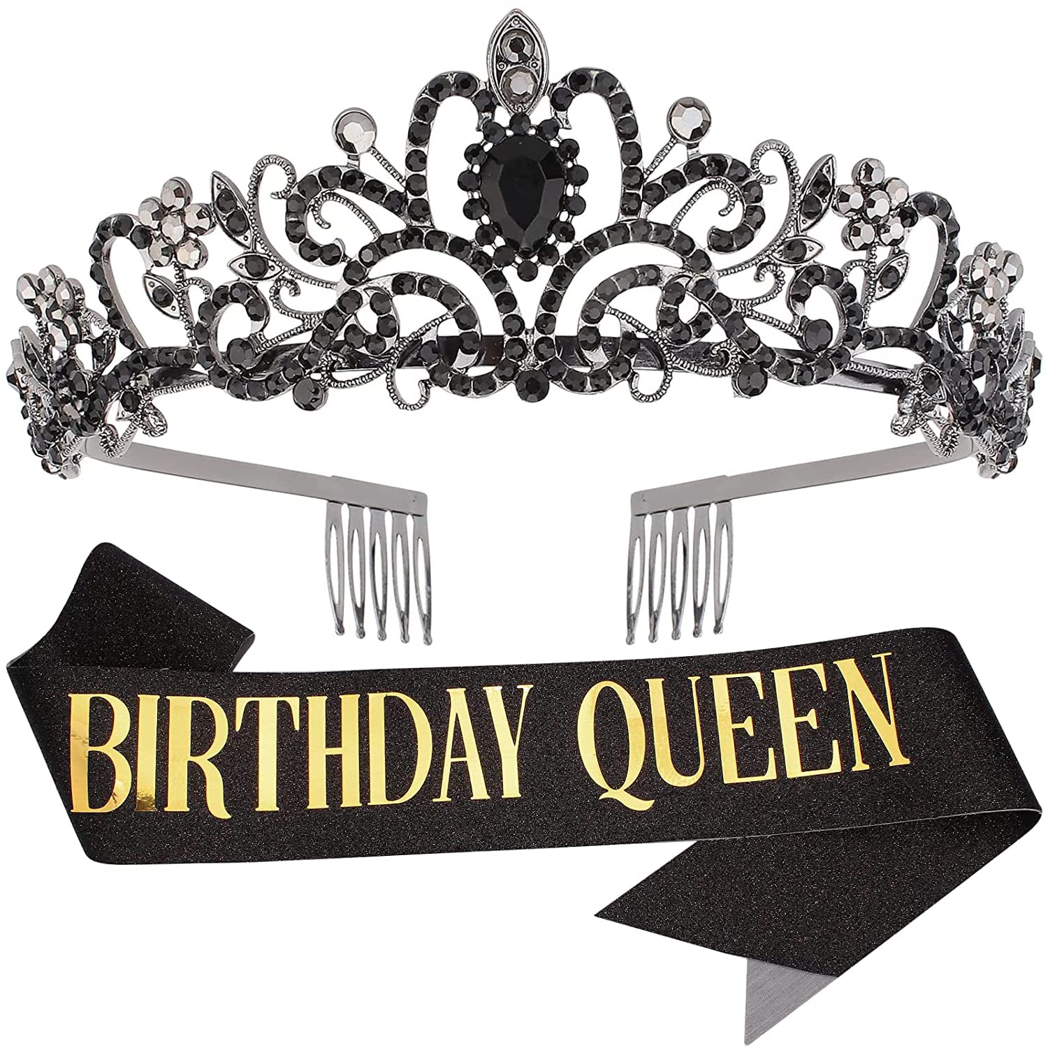 COCIDE Birthday Silver Tiara and Crowns Kit - Silver Tiara, Crown, Sash, Rhinestone Headband, Glitter Sash for Women & Girls Birthday Party Decorations