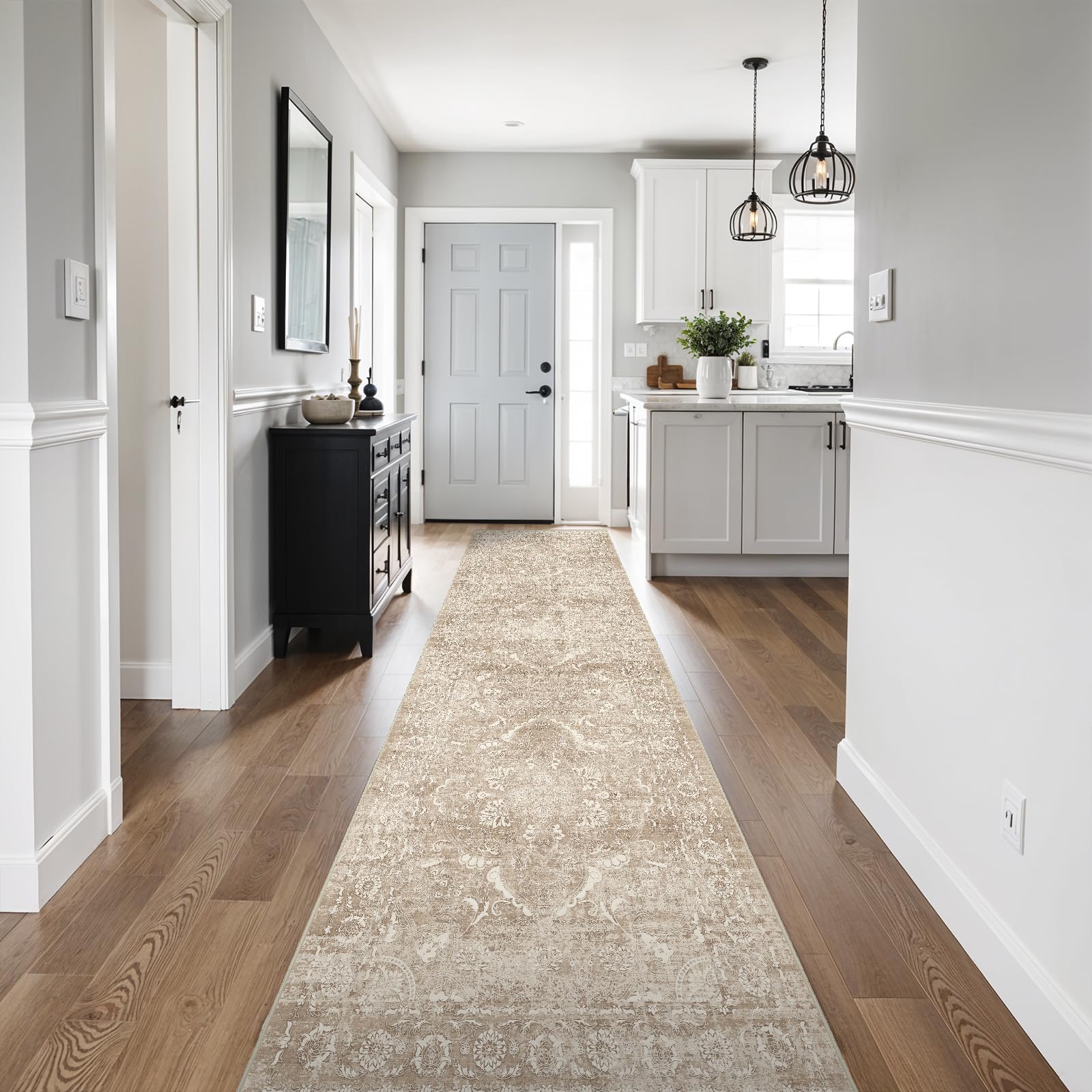 2x5 Washable Kitchen Runner Rug - Soft Low Pile Floral Animal Cat Print Rugs with Non-Slip Backing Waterproof Stain-Resistant Indoor Carpet for Hallway Entryway Bathroom Bedroom (Black)