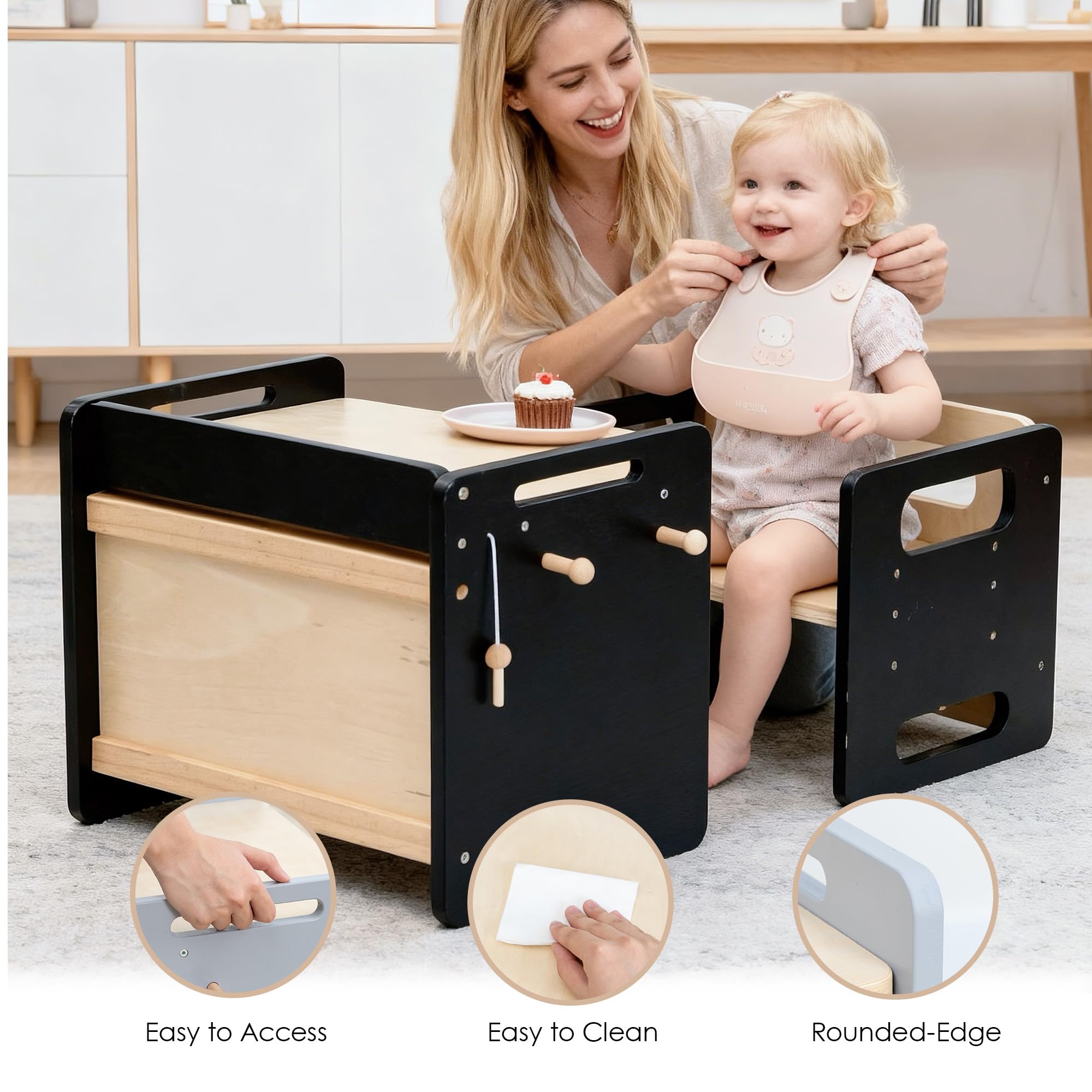 bpmfkid Montessori Weaning Table and Chair Set - Adjustable Design for Toddlers, Ideal for Mealtime, Learning, and Play, Black